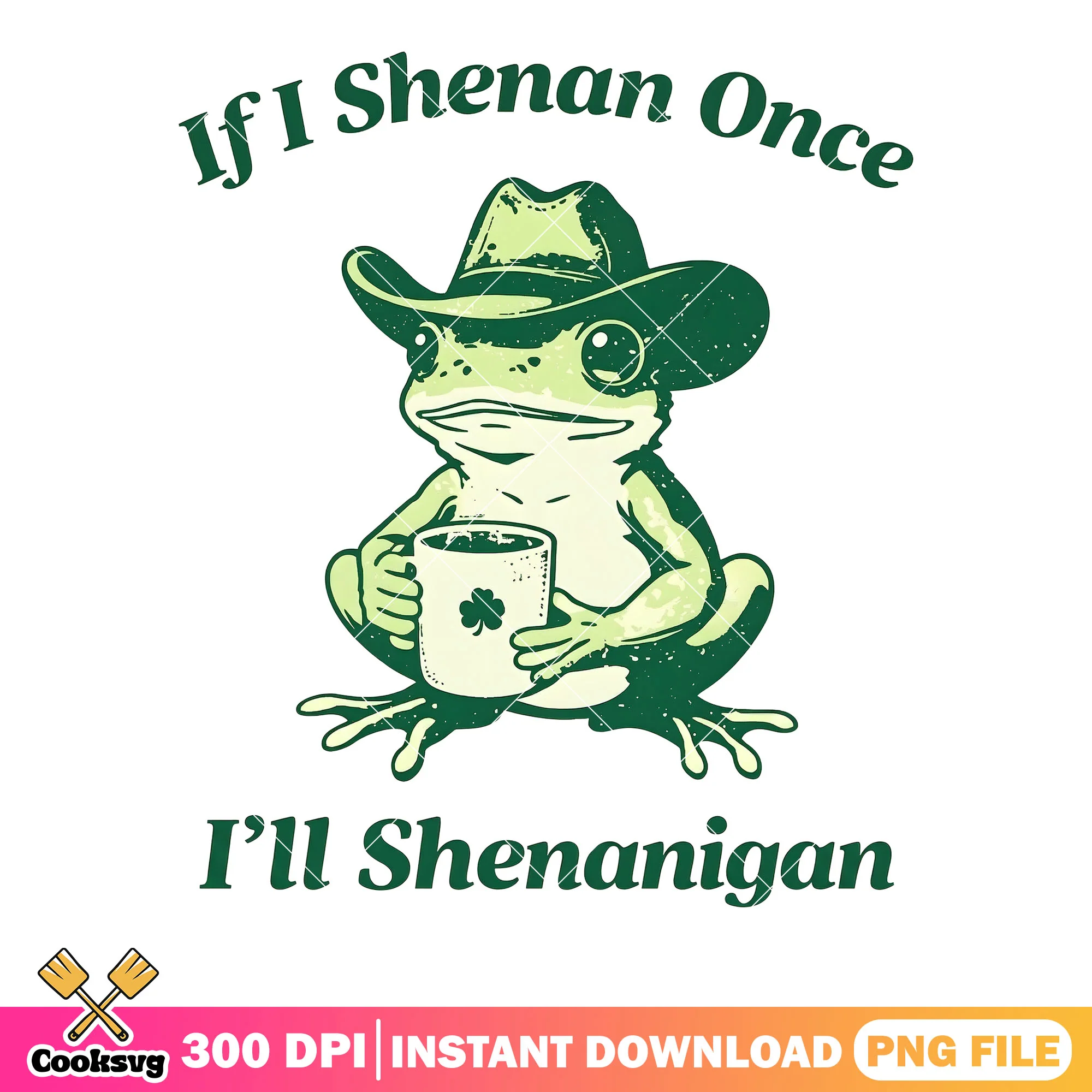 Cowboy frog poster png, clover leaf png, cowboy vibes png