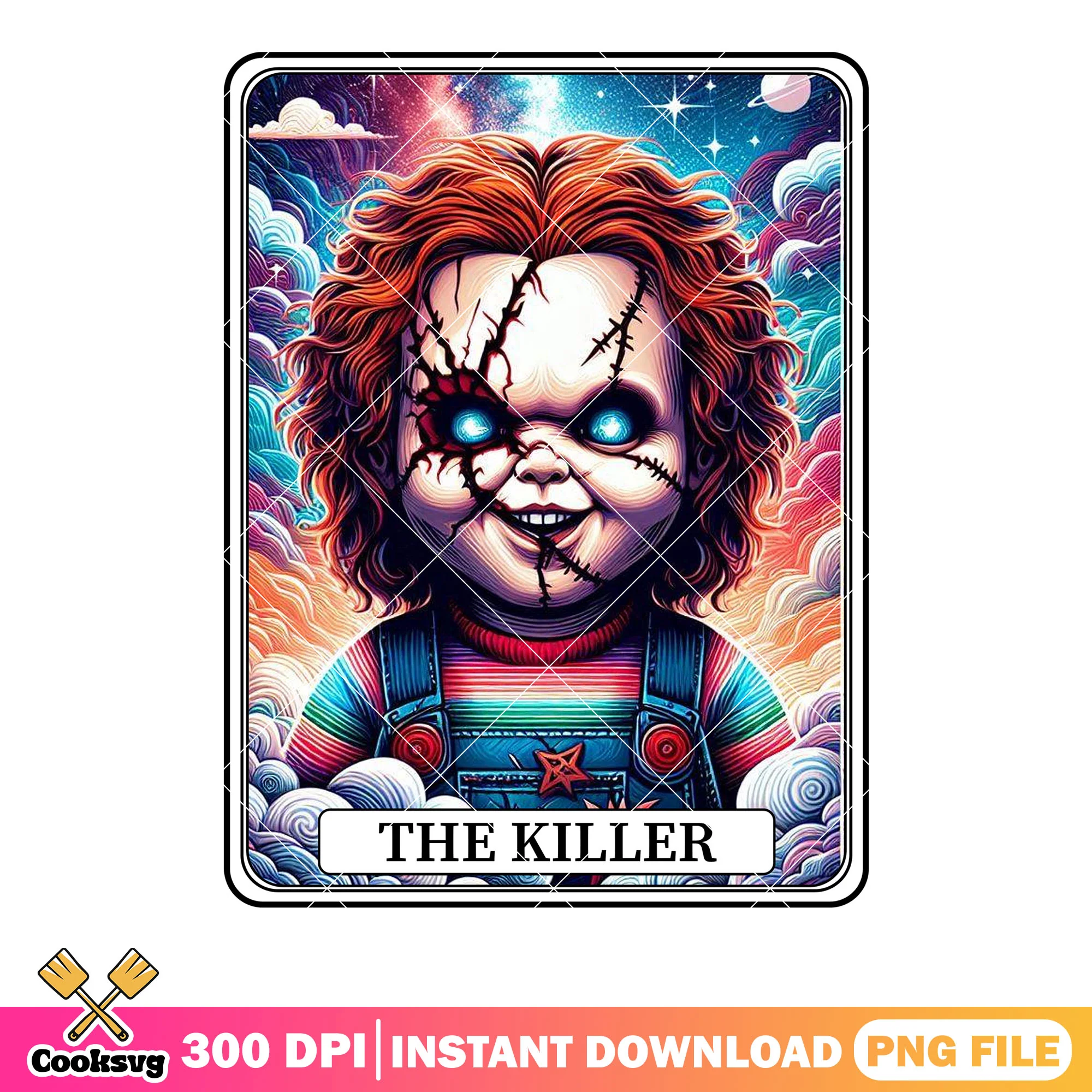 Crazy smile baby doll png, stary night png, scary halloween png