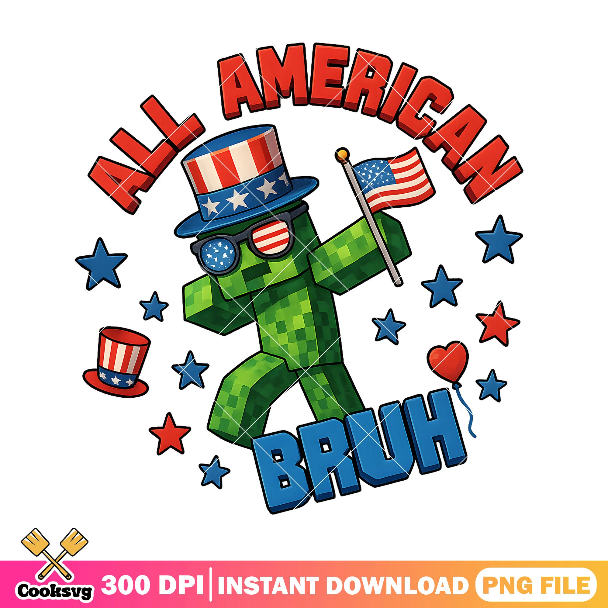 Creeper all american bruh png, minecraft creeper png, love america png