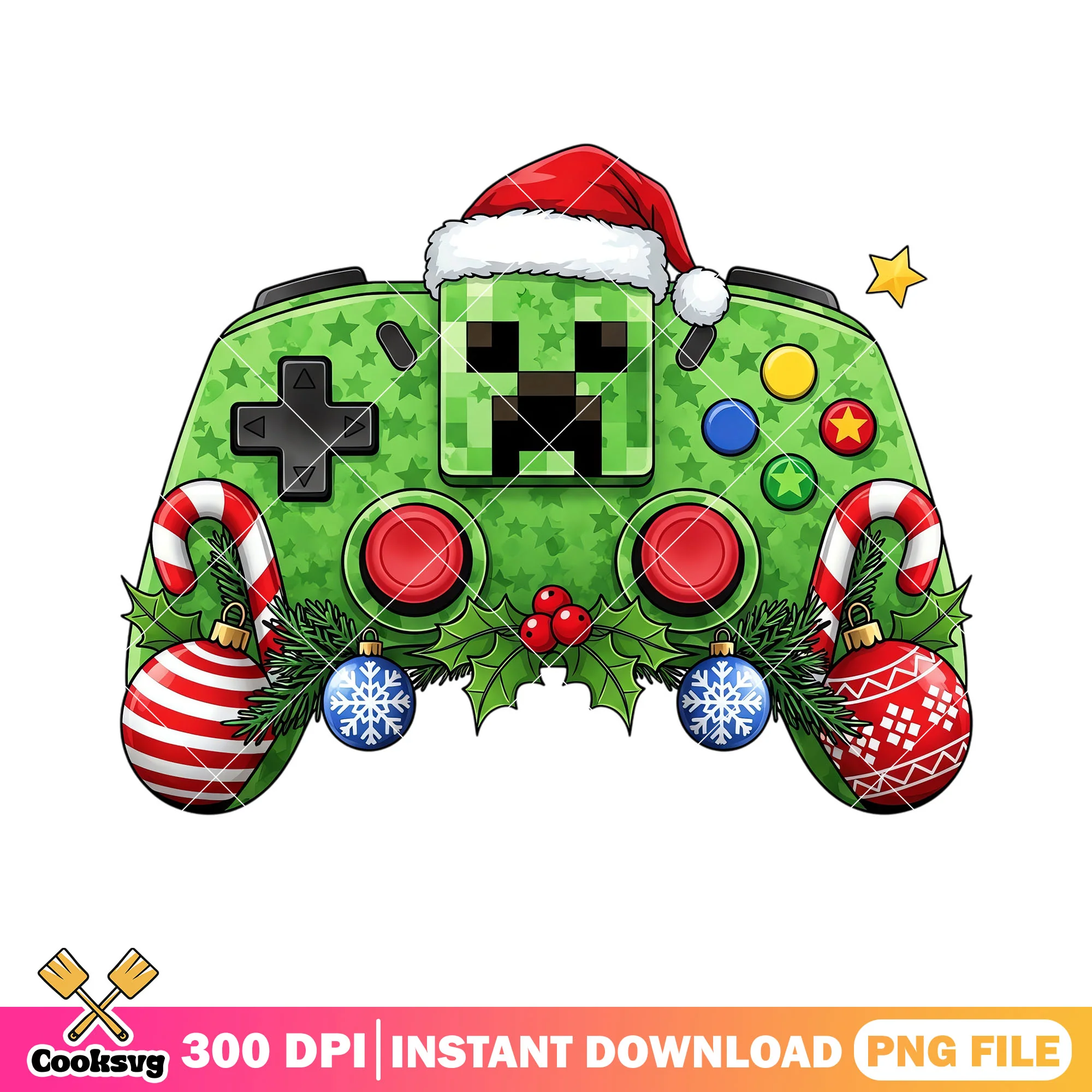 Creeper xbox controller png, minecraft png, santa hat png