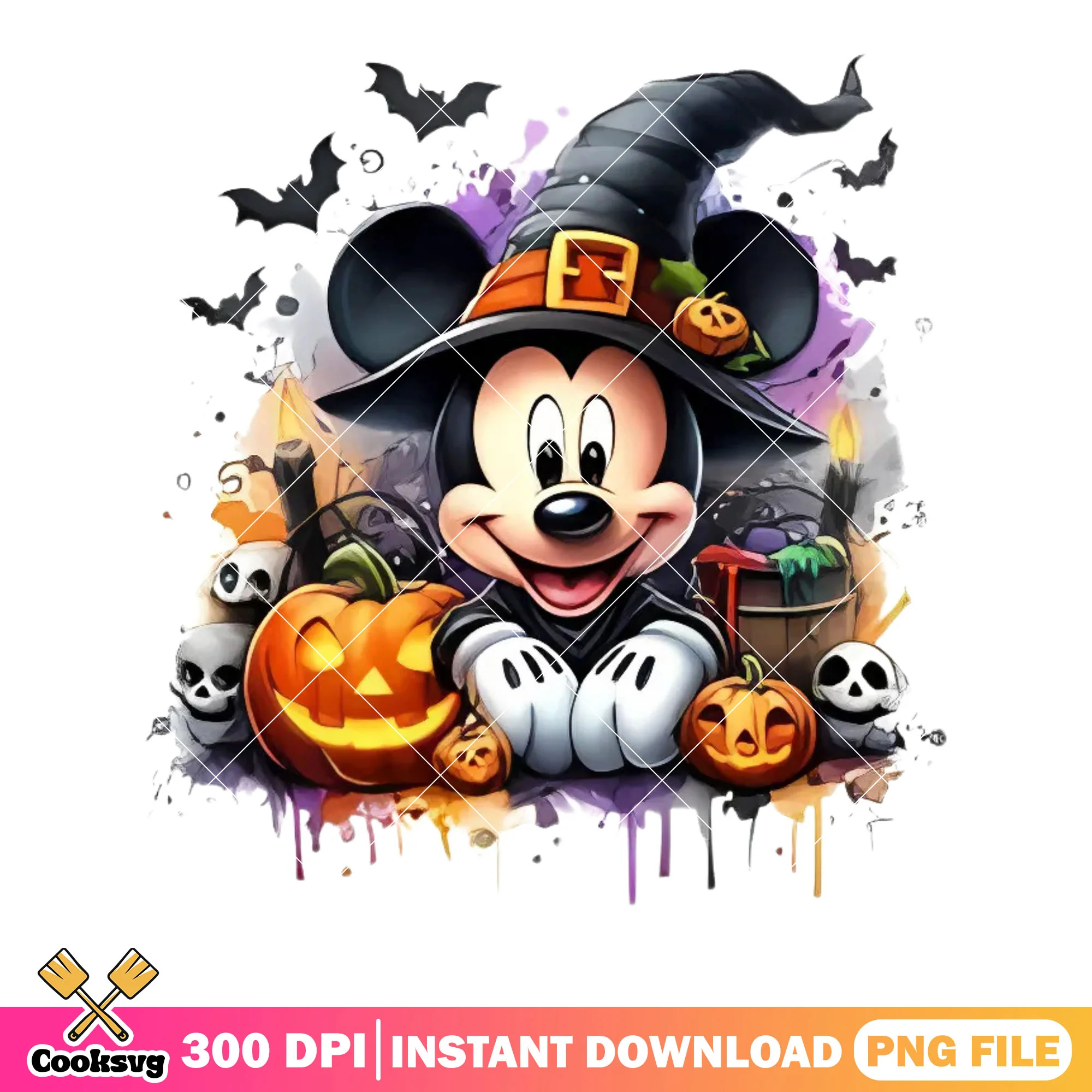 Creepy Mickey pumpkin png, witch hat png, scary halloween night png