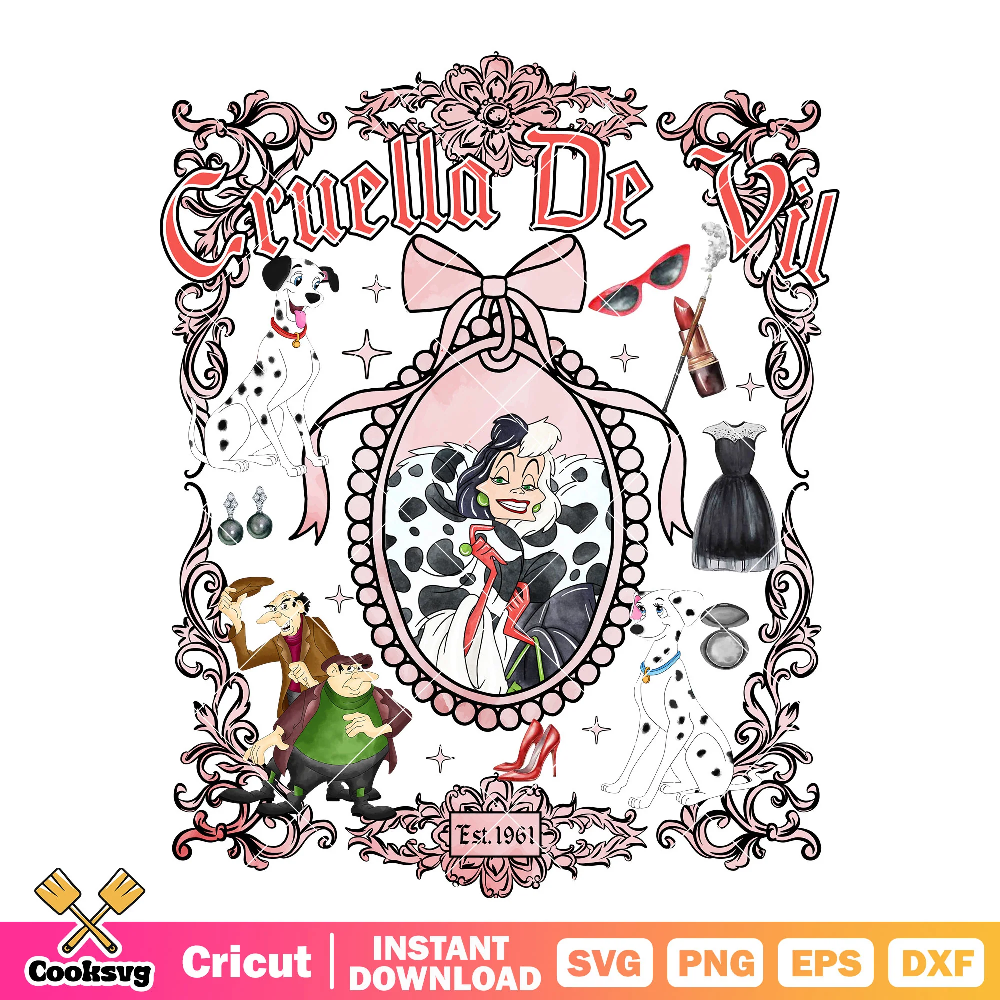 Cruella De Vil in bow tie mirror png, cruella de vil png