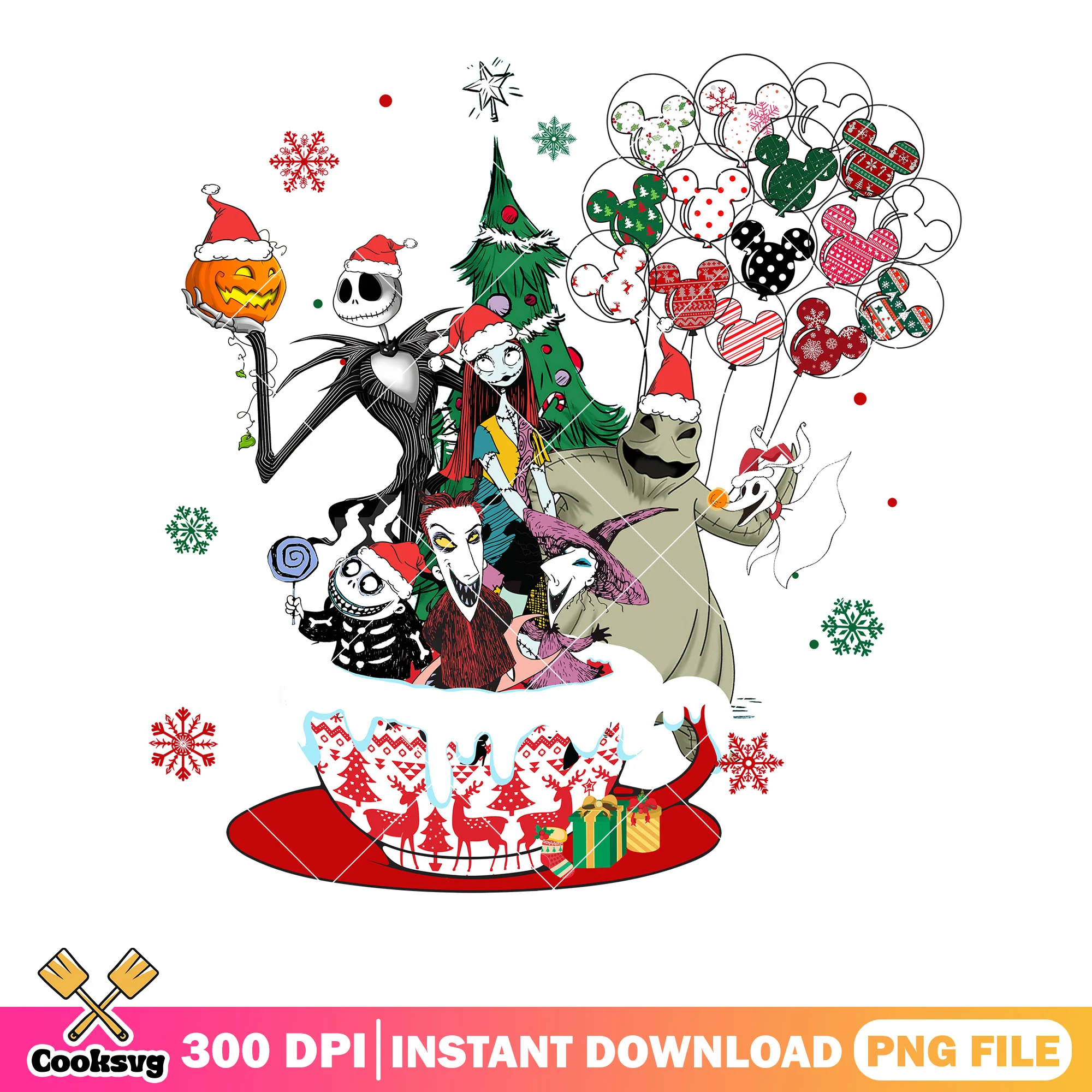 Cup of coffee xmas png, christmas monster png, jack skelington png