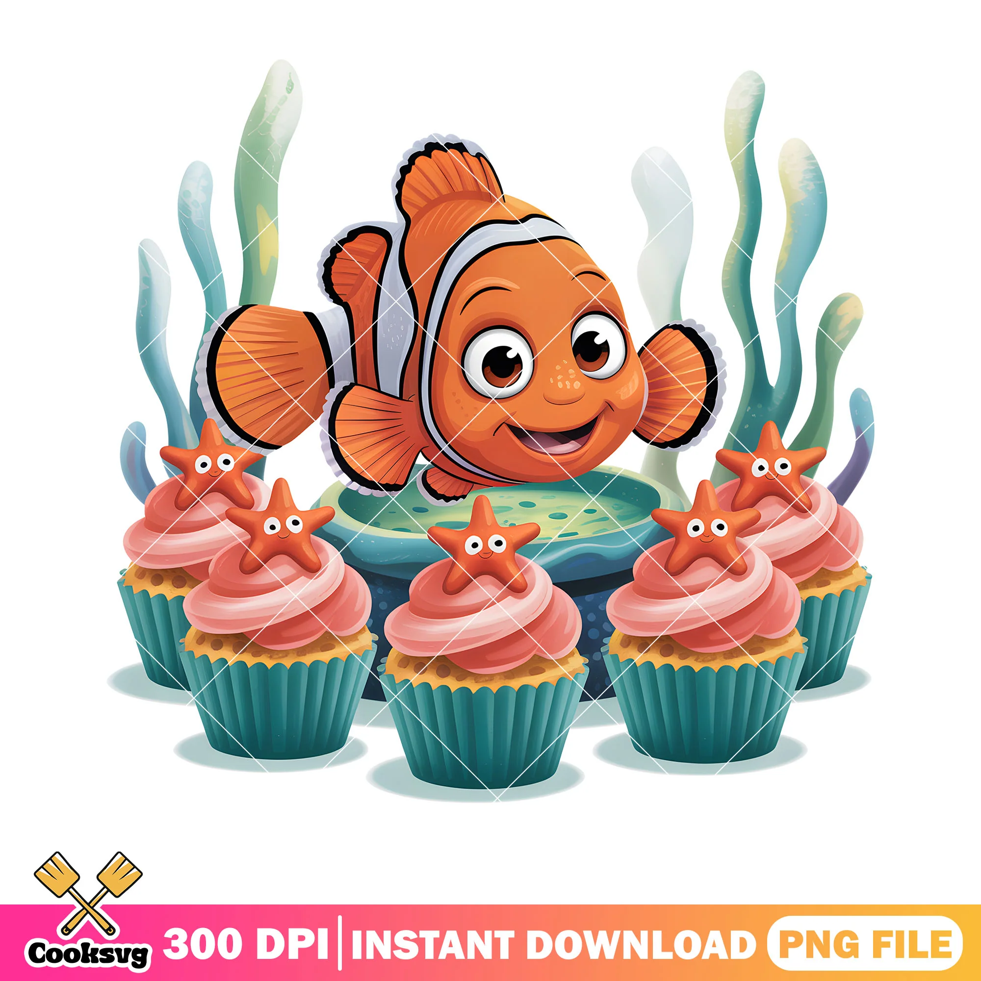 Cupcake style nemo png, disney vibes png, clownfish nemo png