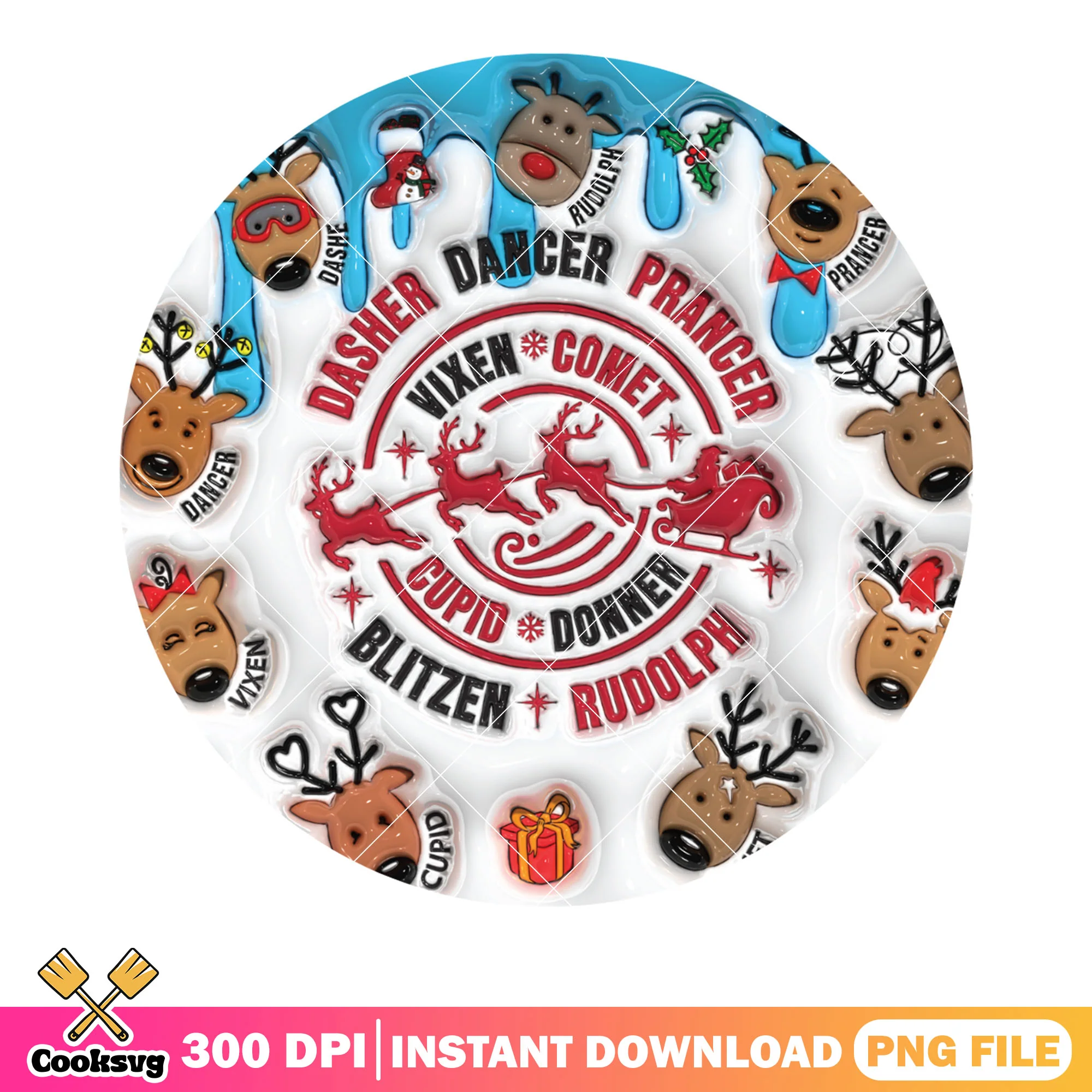 Cupid donner blitzen rudolph png, christmas sleigh png, santa hat png