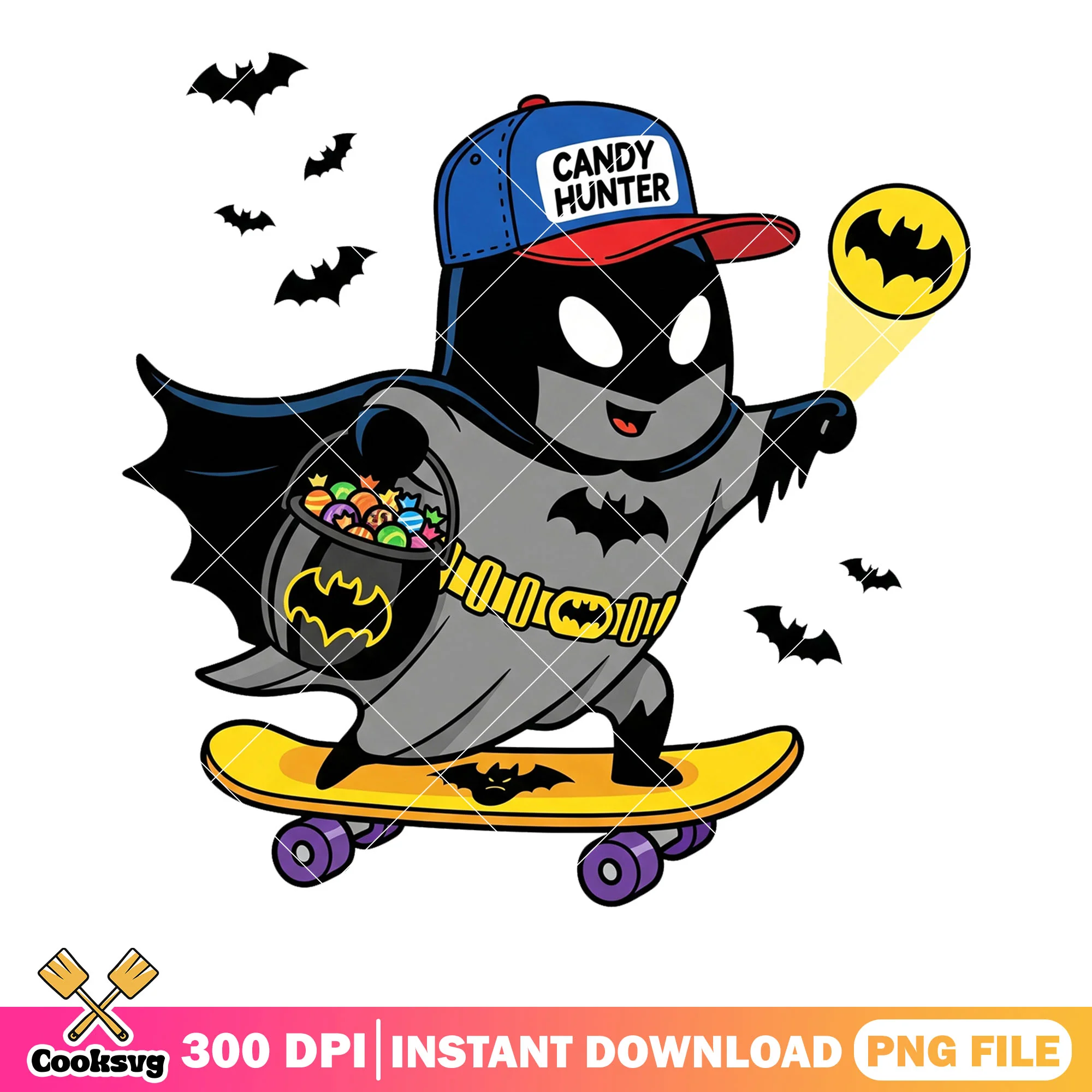 Cute Bat Ghost png, halloween skateboard png, marvel halloween png