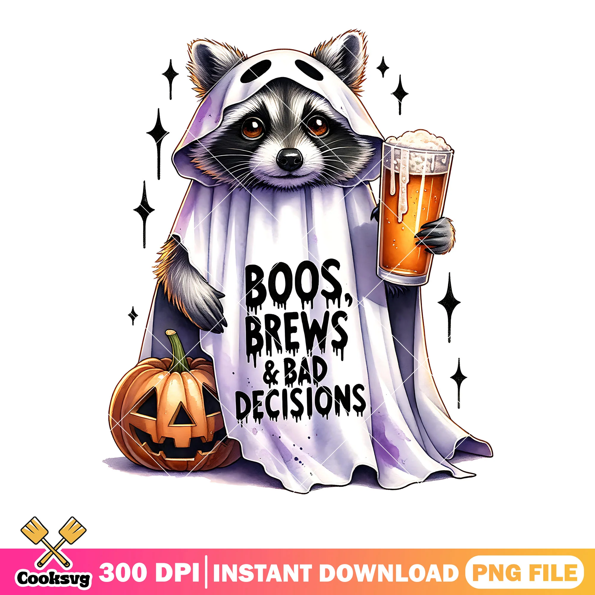 Cute beer racoon png,, ghost costume png, halloween scary png