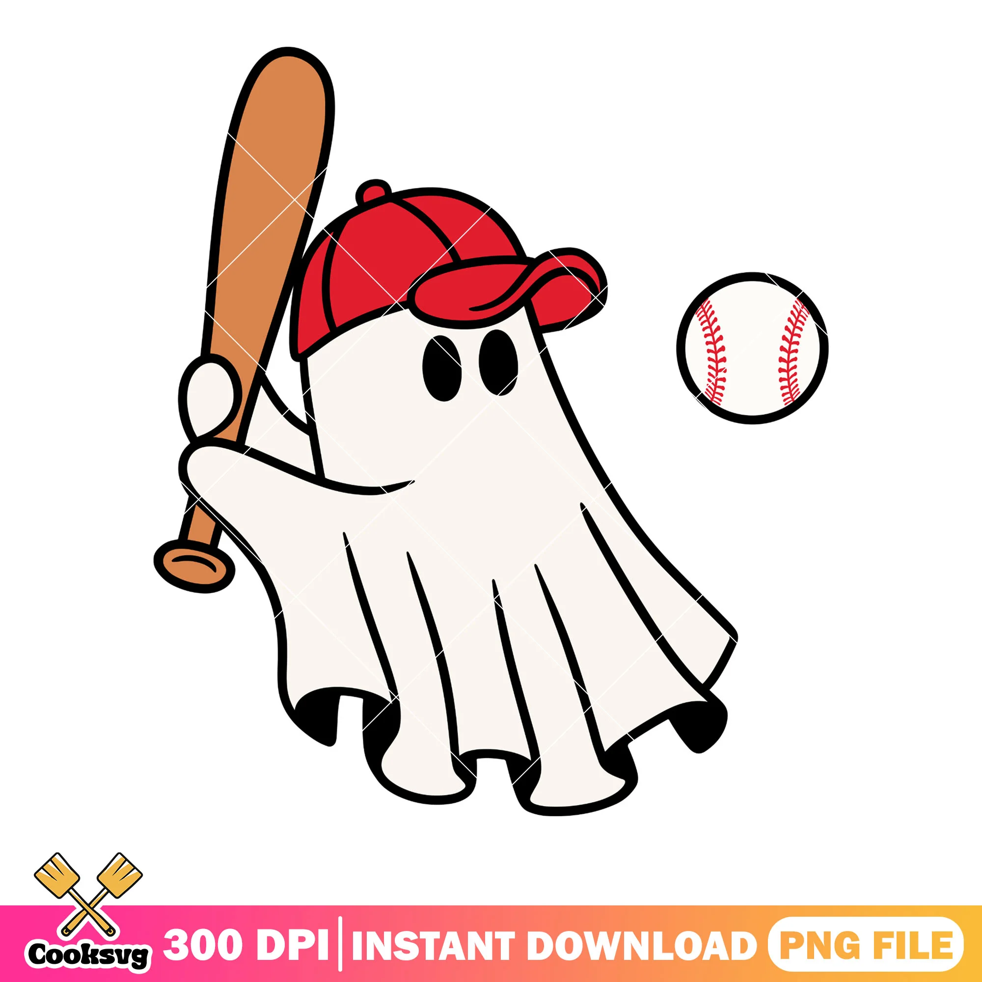 Cute chibi Baby ghost png, base ball png, halloween night png