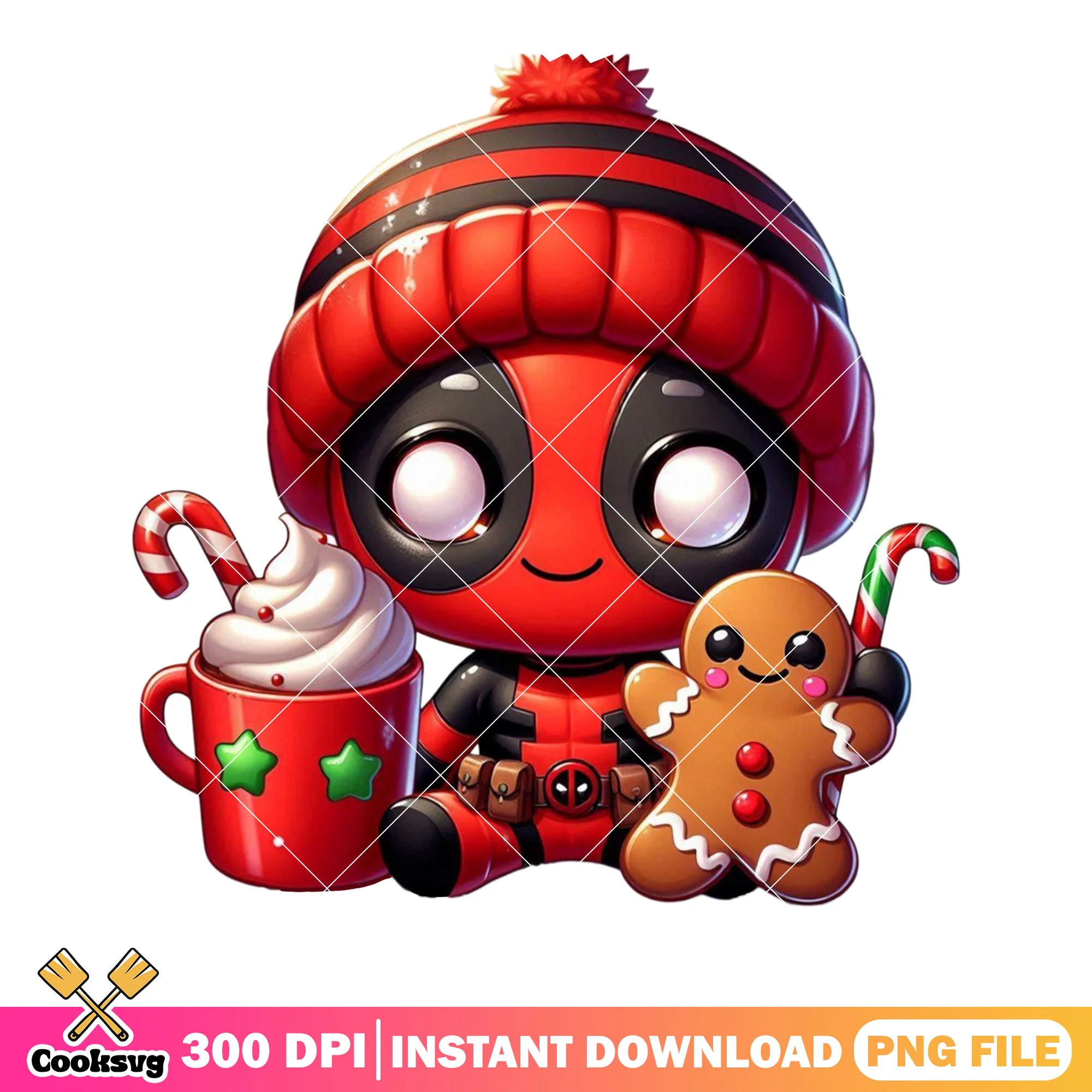 Cute chibi deadpool xmas png, marvel christmas png, christmas vibes png