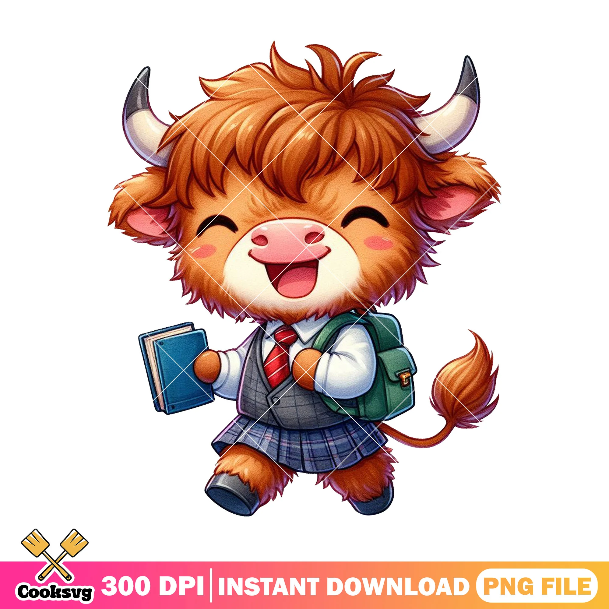 Cute cow chibi design png, cow girl png, back to school day png