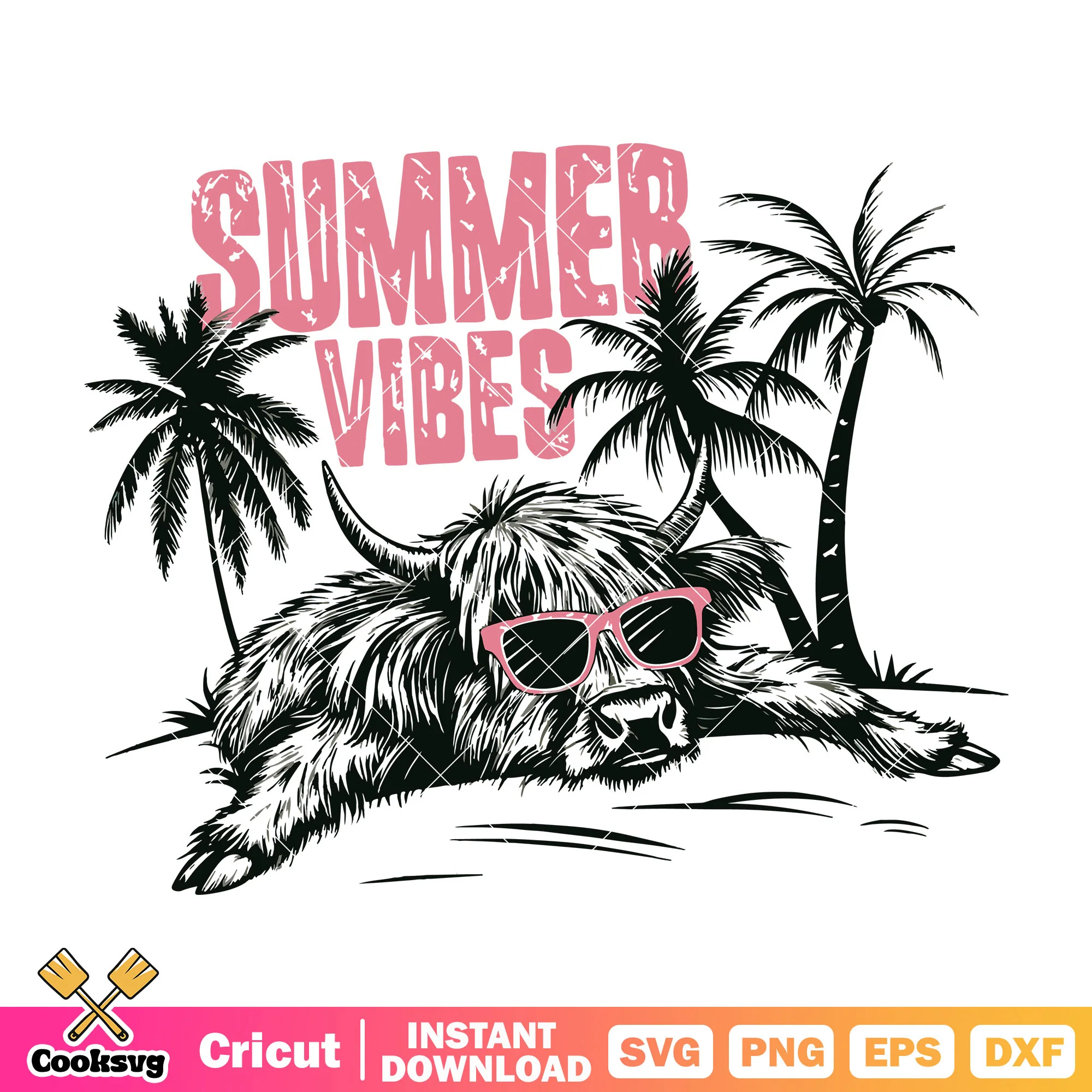 Cute cow summer vibes svg, summer vibes svg, highland cow svg
