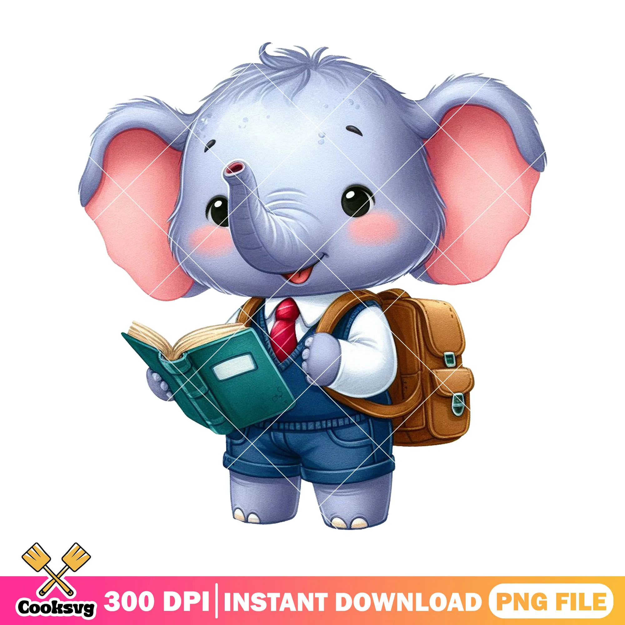 Cute elephant chibi png, back to school png, elephant standing png