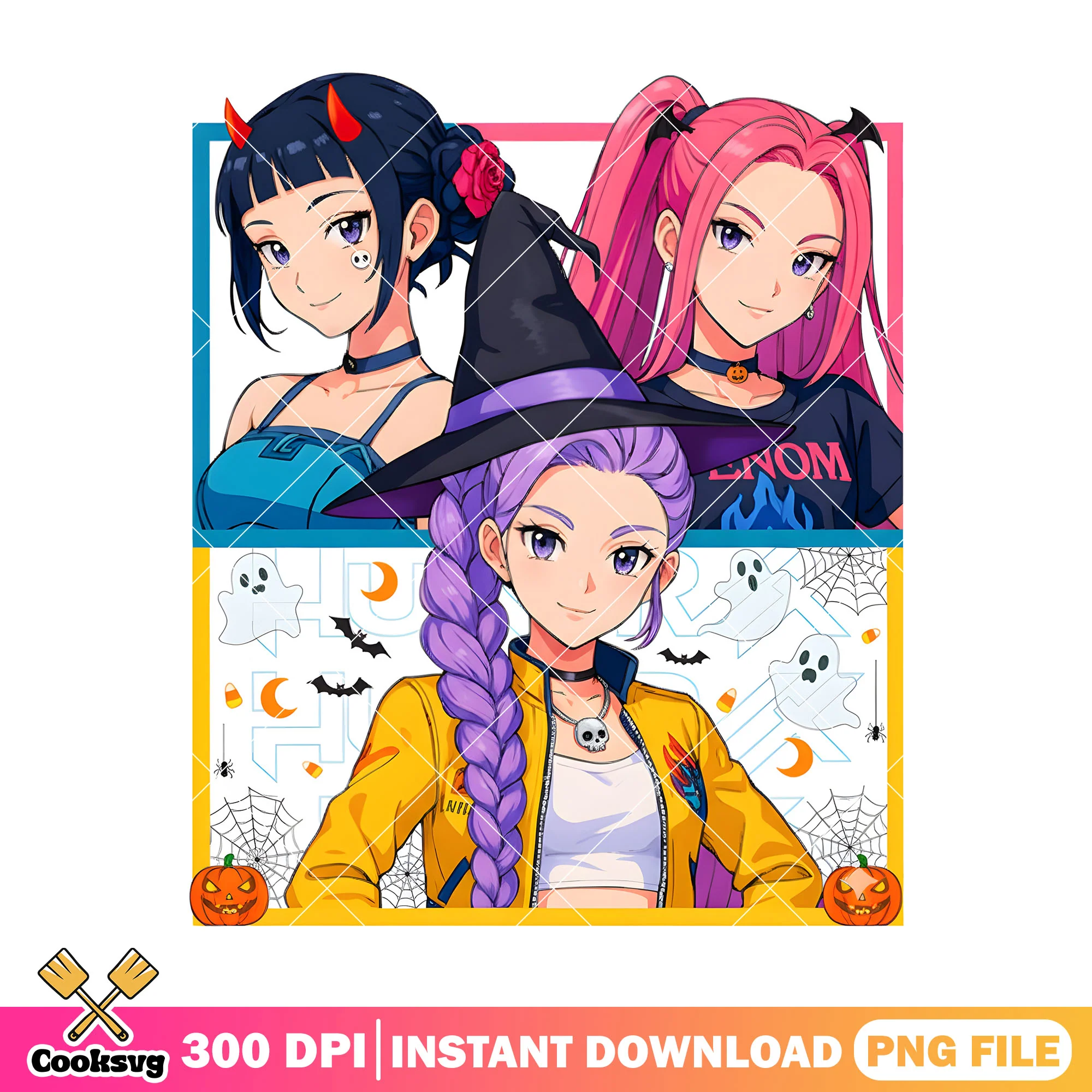 Cute girl huntrix halloween png, huntrix halloween png, huntrix costume png