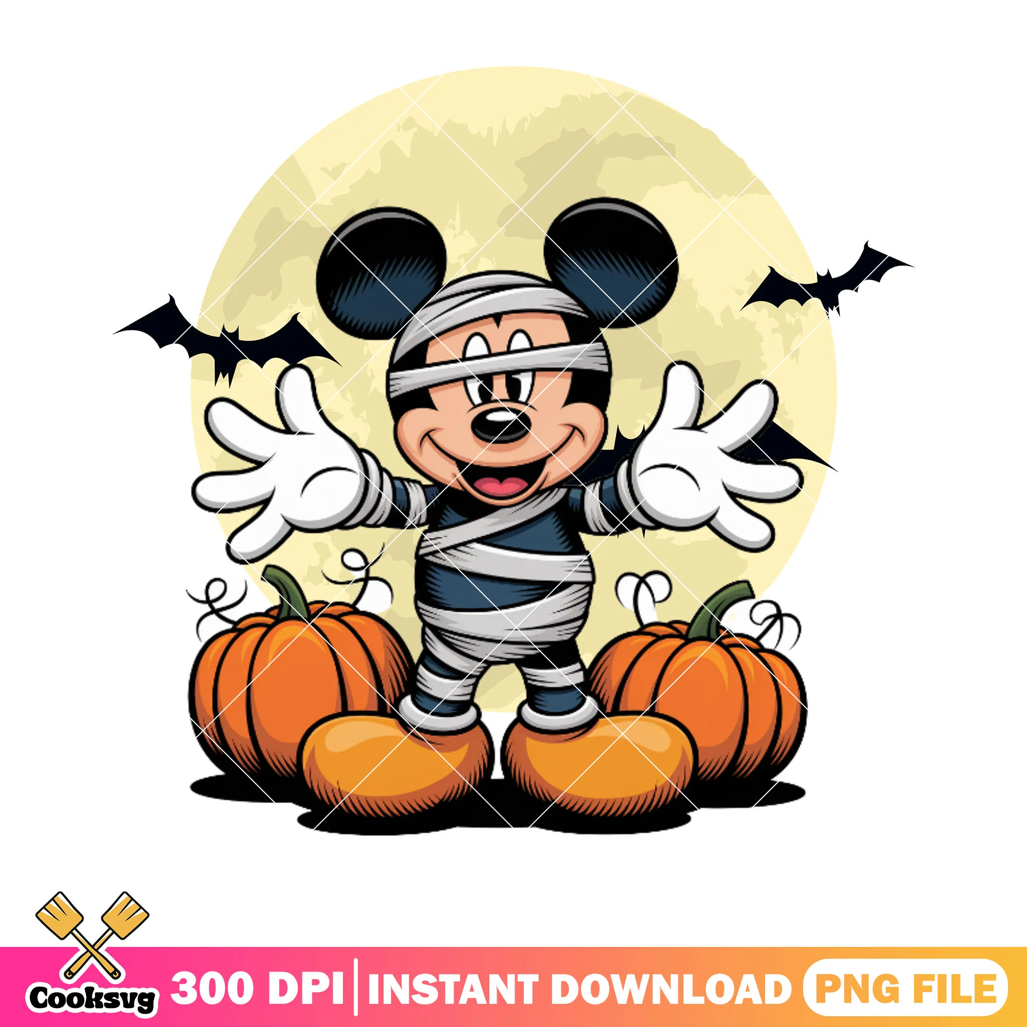 Cute halloween disney art png, mummy costume png, full night moon png