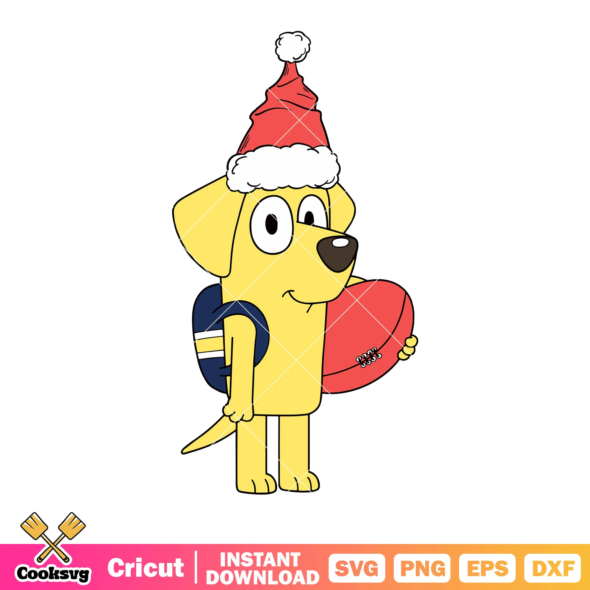 Cute lucky the dog svg, rugby ball svg, santa clause hat svg