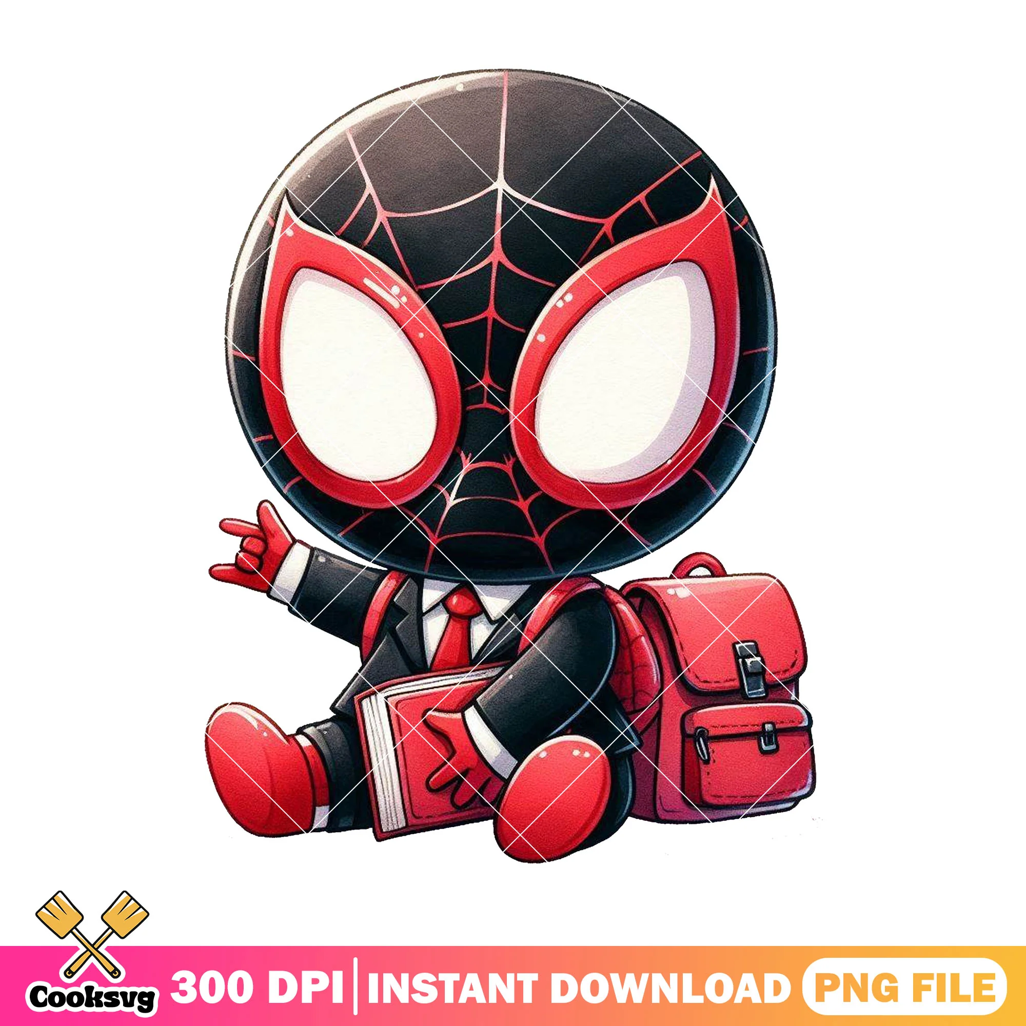 Cute miles morales png, back to school art png, spiderman sitting png