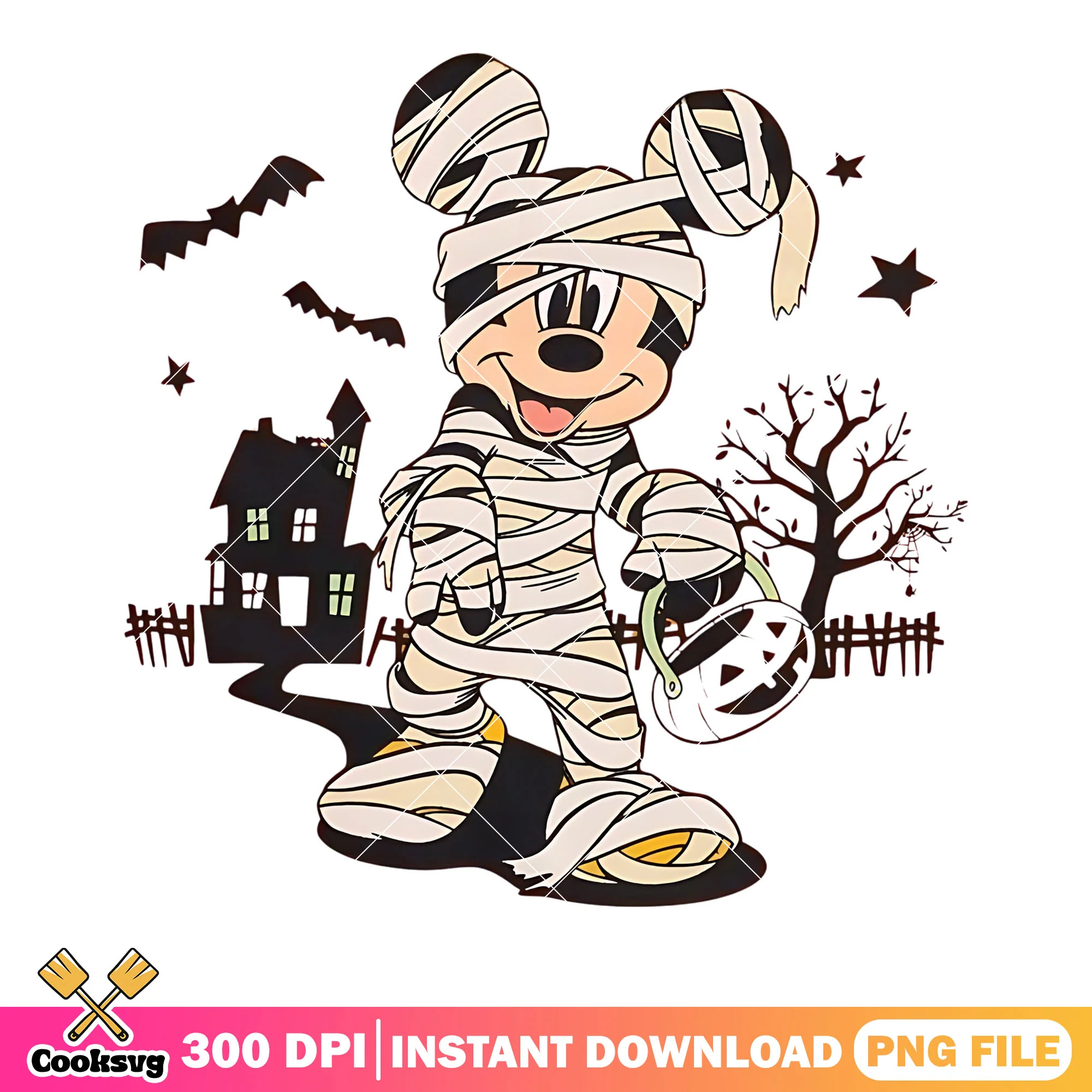 Cute mummy mickey png, spooky house png, disney character png