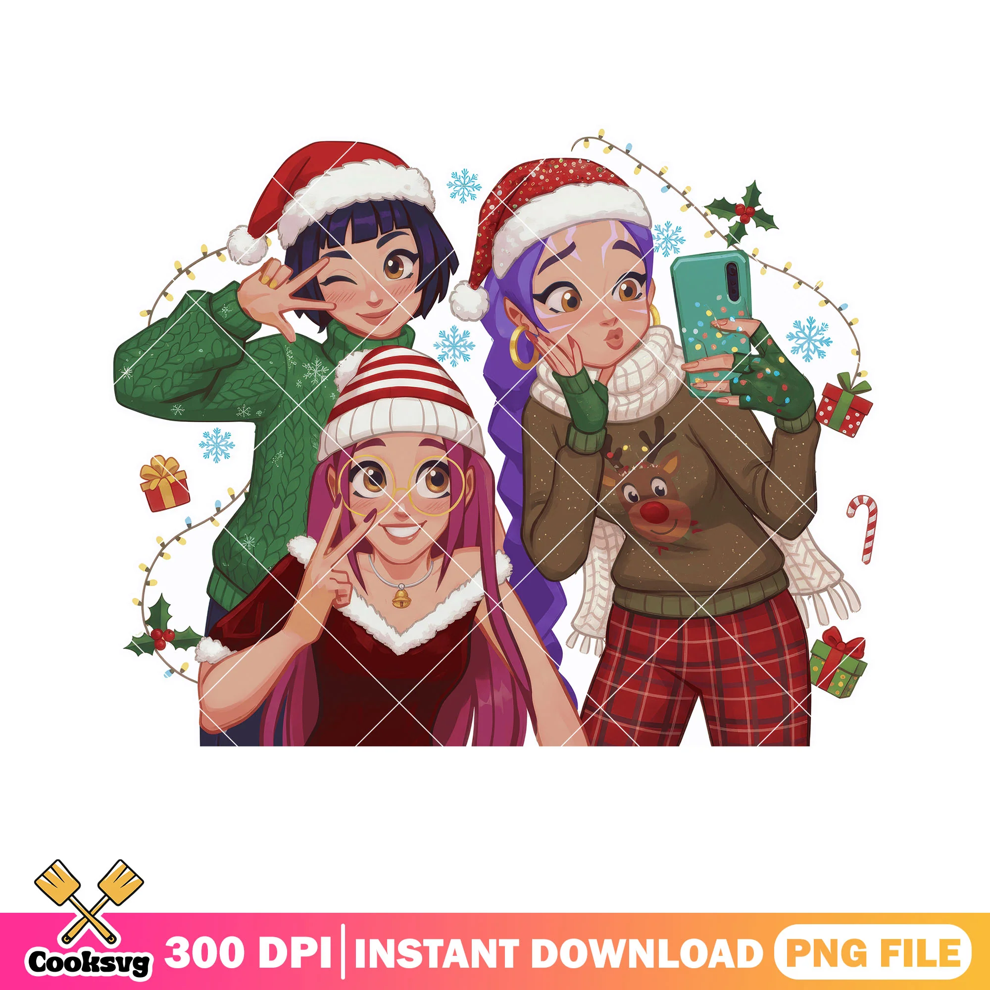Cute santa hat christmas png, christmas sweater png, huntrix png