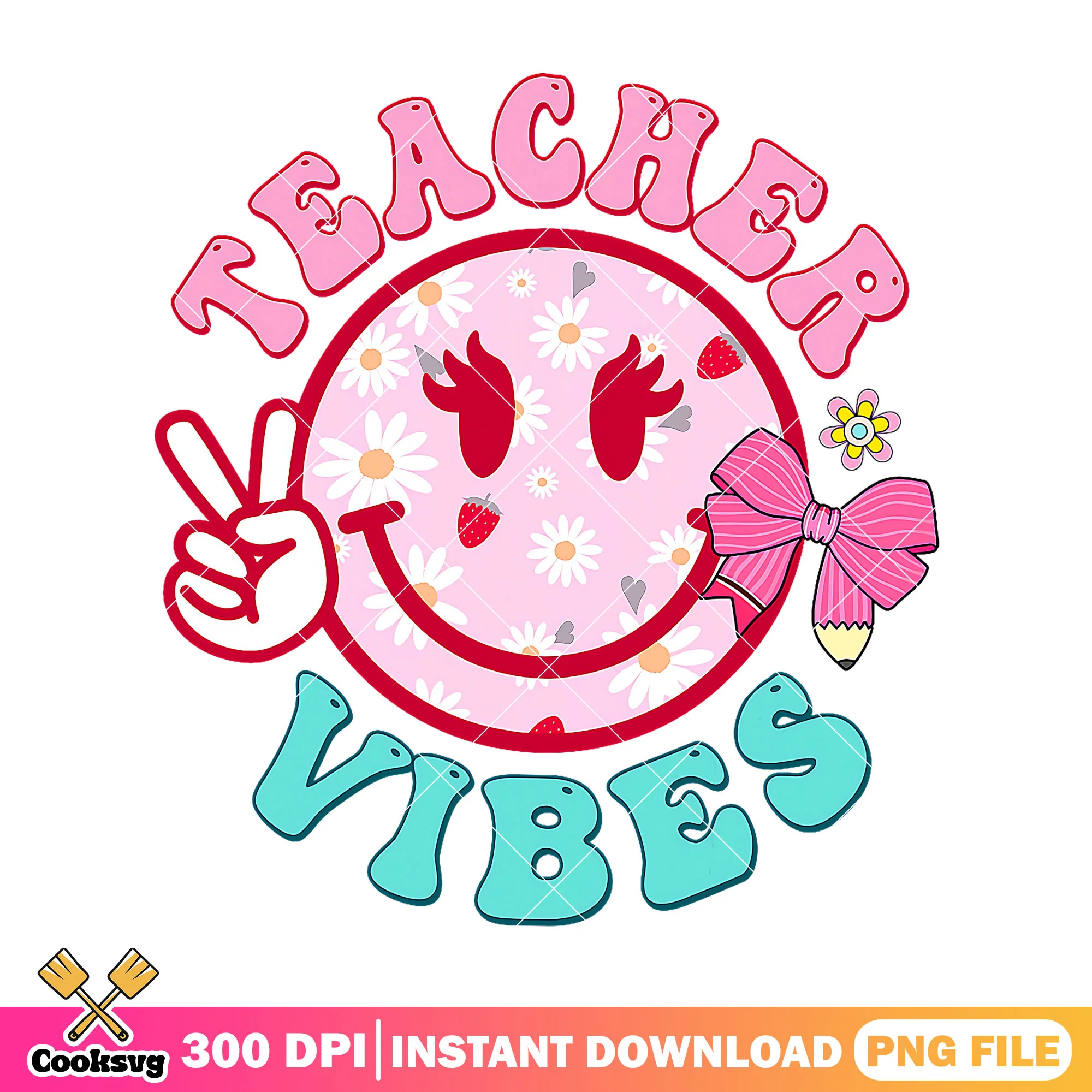 Cute teacher vibes design png, back to school image png, smile icon png