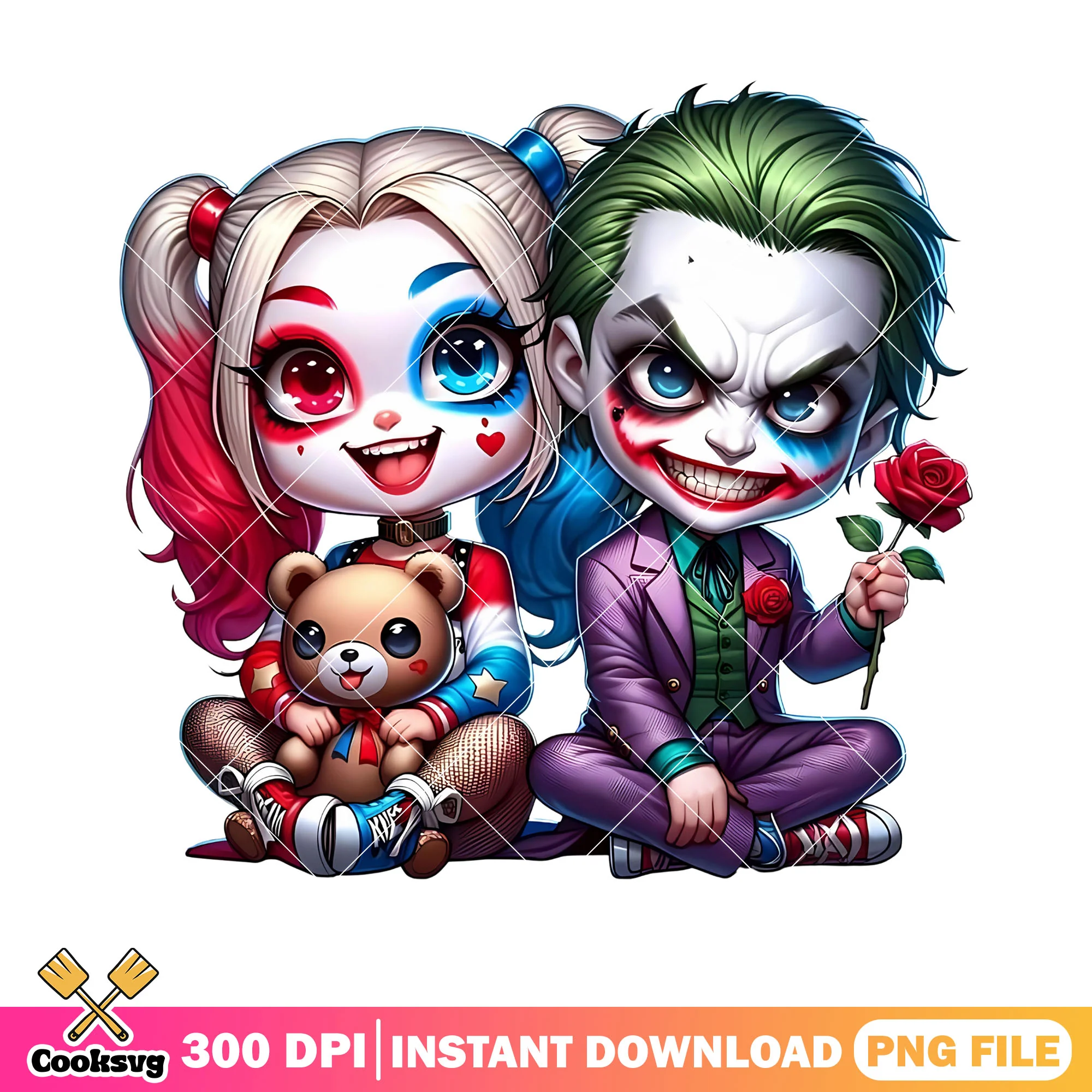 Cute teddy bear png, cute halloween costume png, creepy joker png