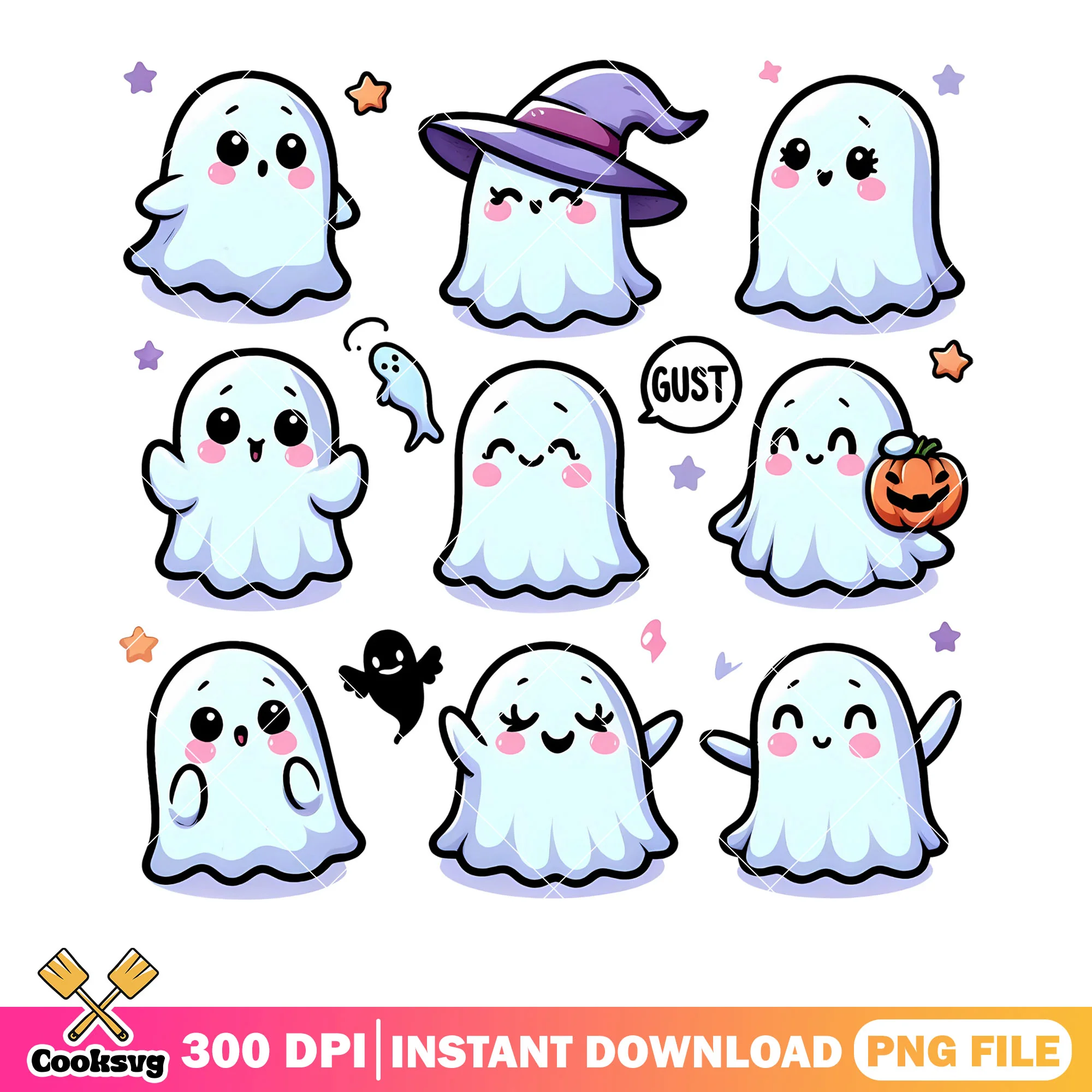 Cute wicker pumpkin png, ghost costume png, halloween scary png