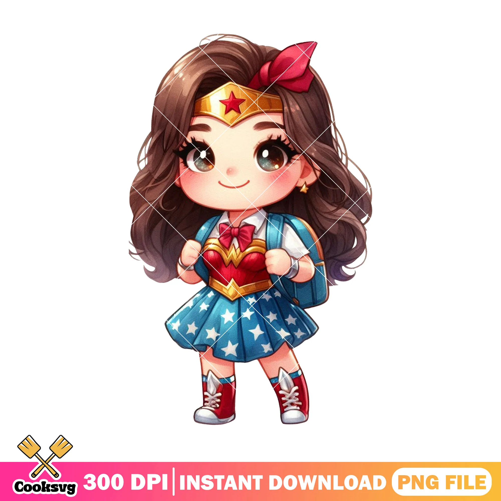 Cute wonder woman png, back to school student png, dc art png
