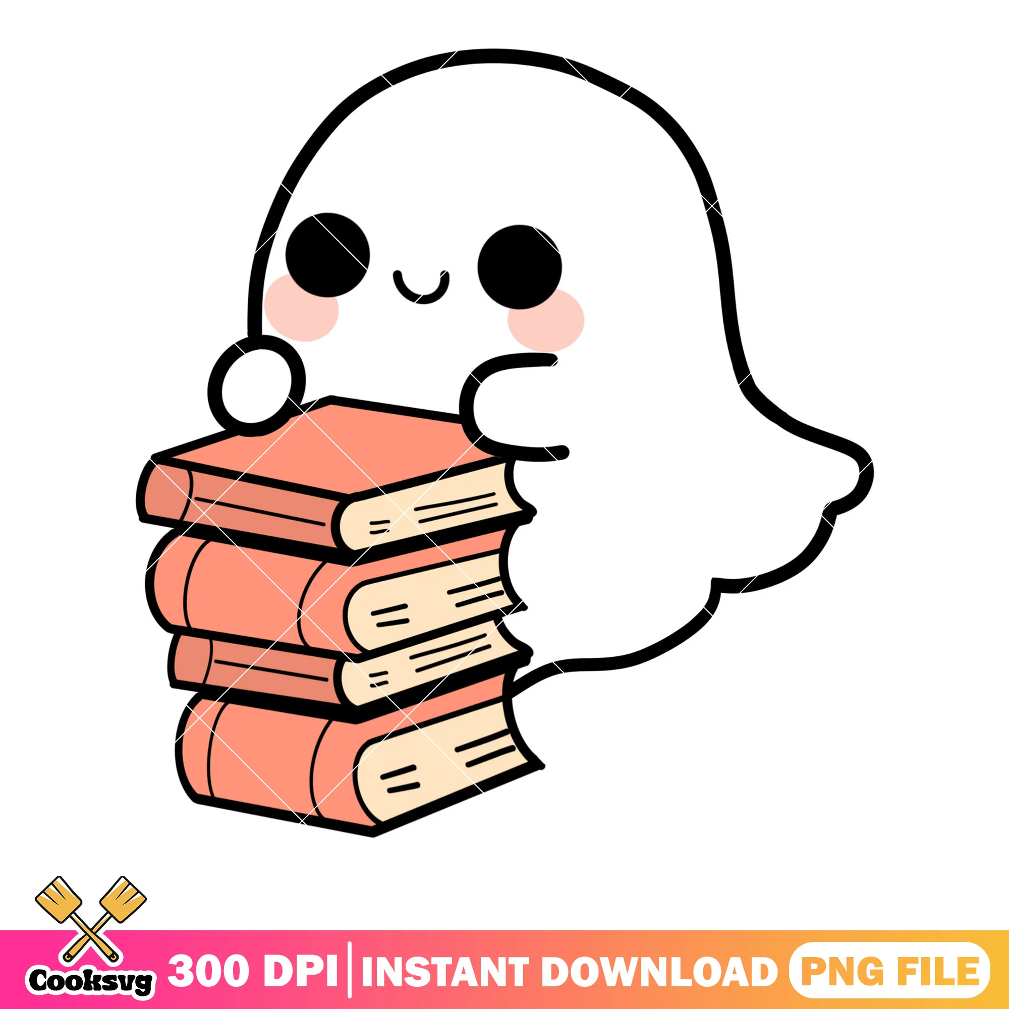 Cutie Study ghost png, pink books png, halloween scary png