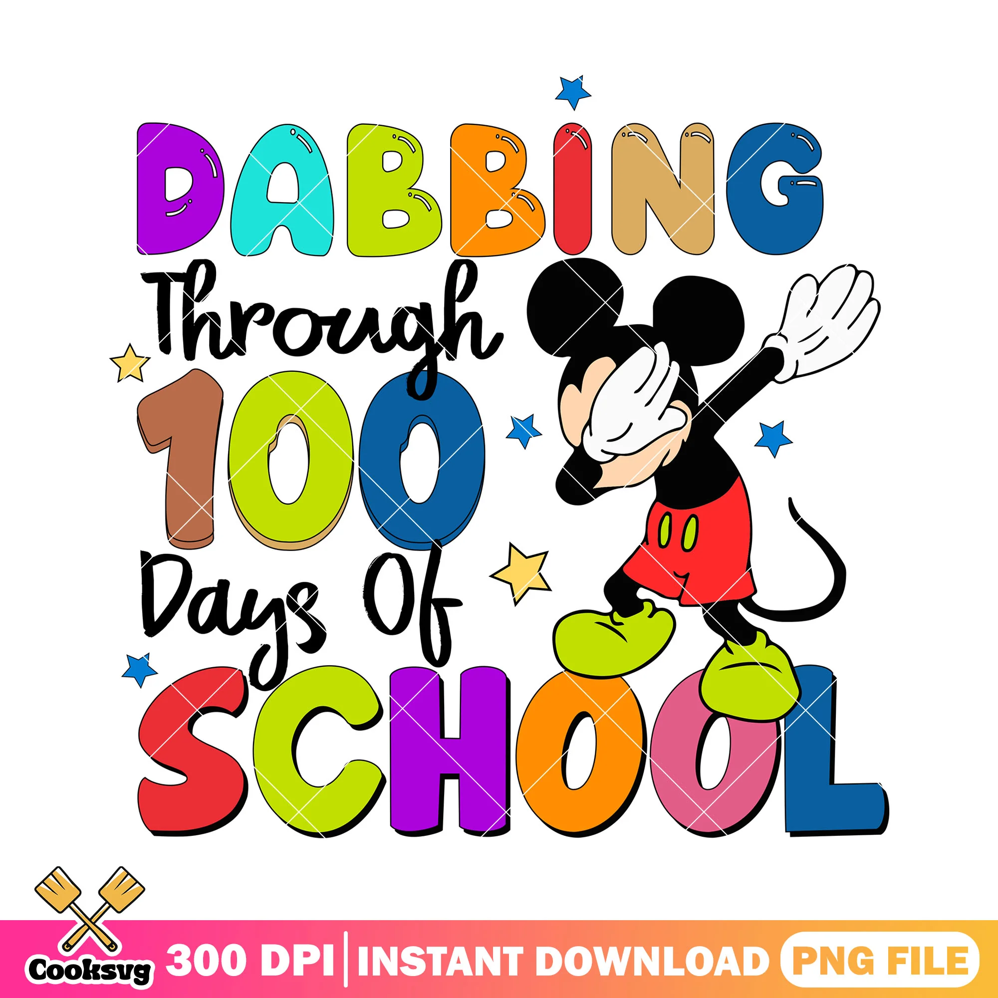 Dabbing 100 days school png, mickey cute png, back to school art png