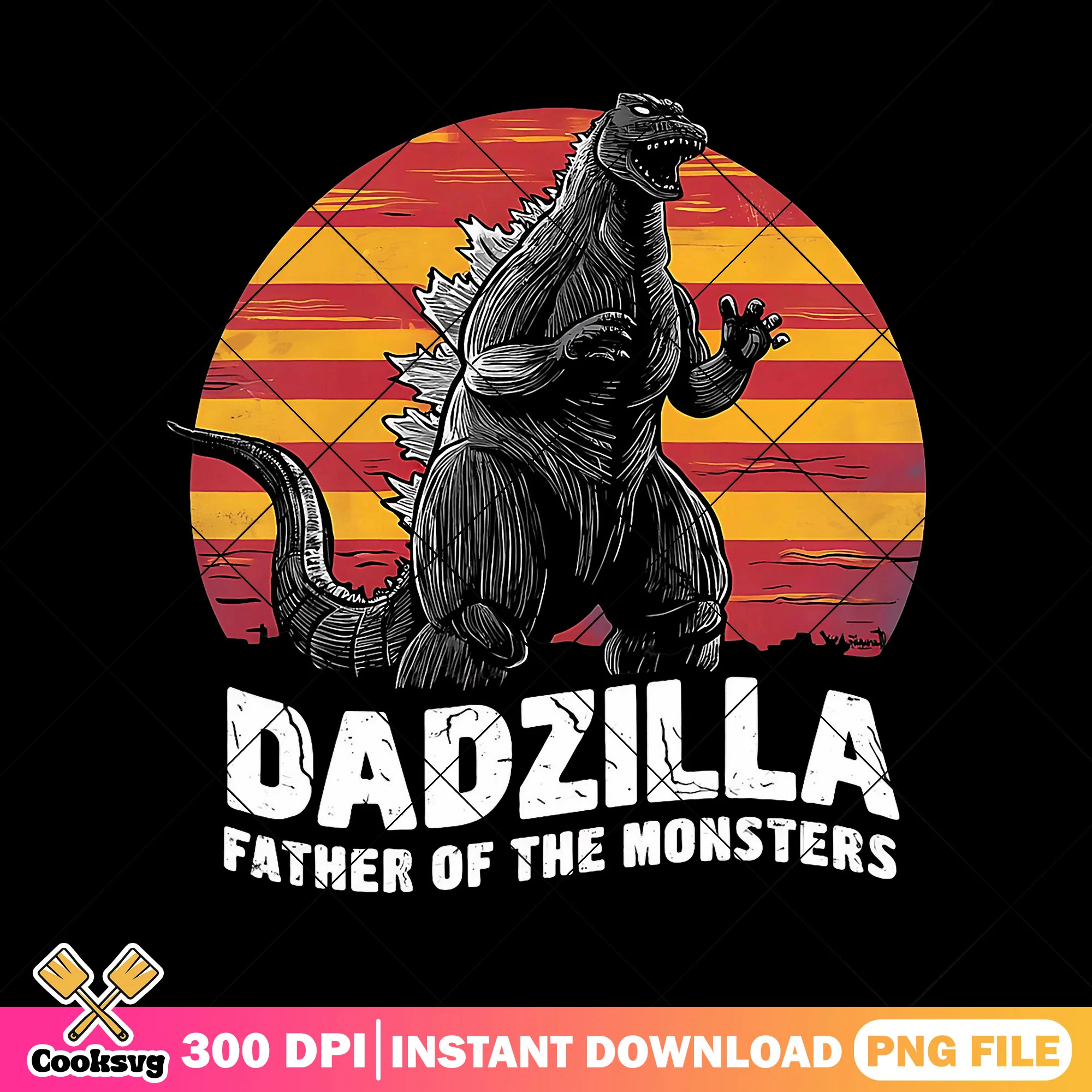 Dadzilla father of the monsters png, vintage sunset png, fathers day png