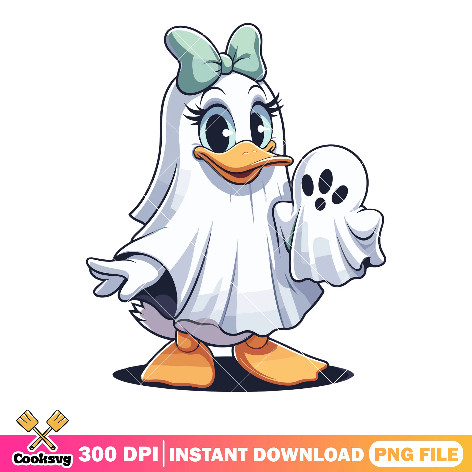 Daisy duck Spooky ghost png, blue bow tie png, disney halloween png