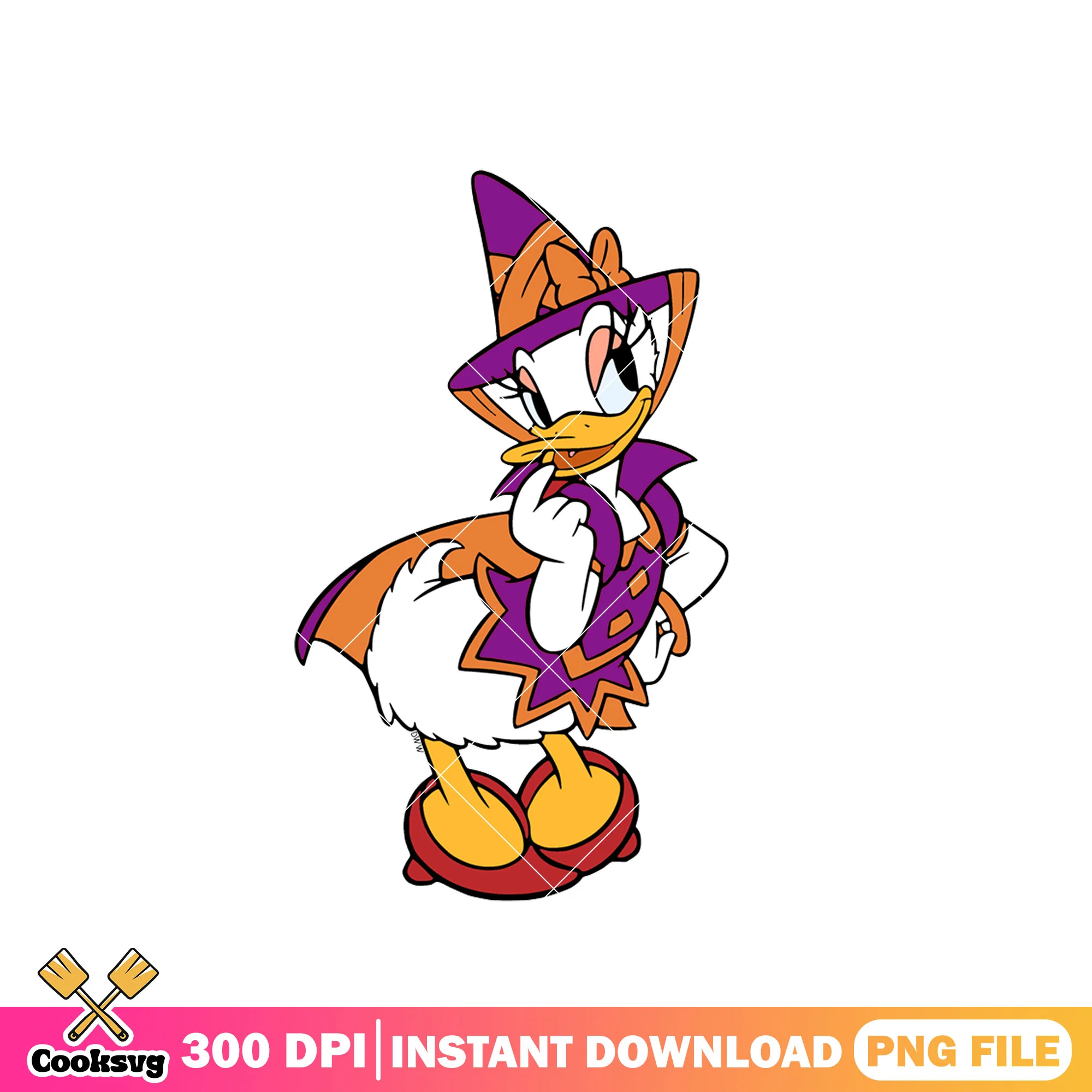 Daisy witch outfit design png, daisy duck png, halloween day png