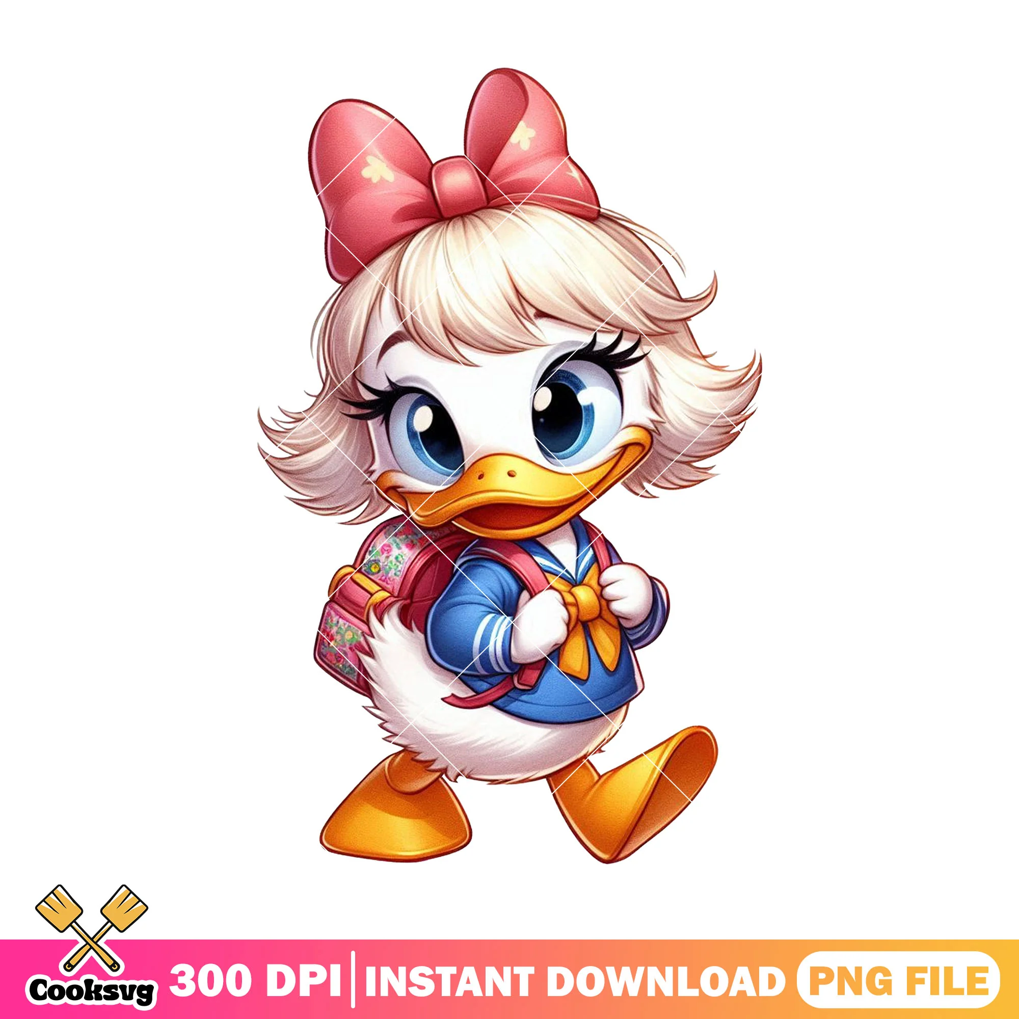 Daisy with red bow png, welcome back to school png, daisy duck png