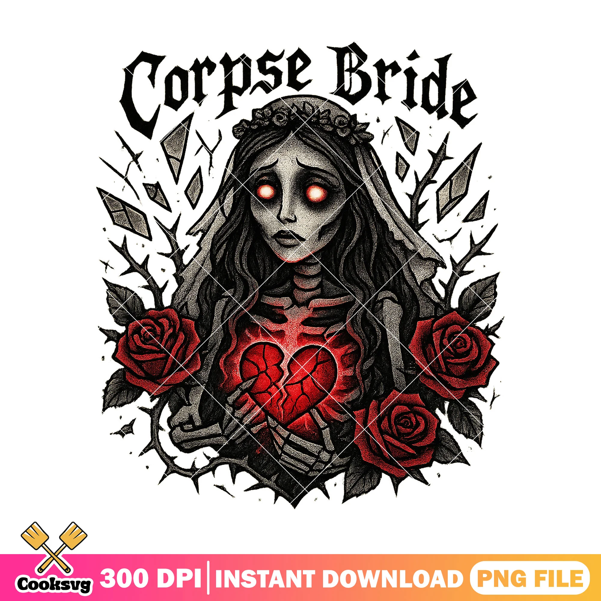 Dark skeleton bride art png, halloween art png, halloween fun png