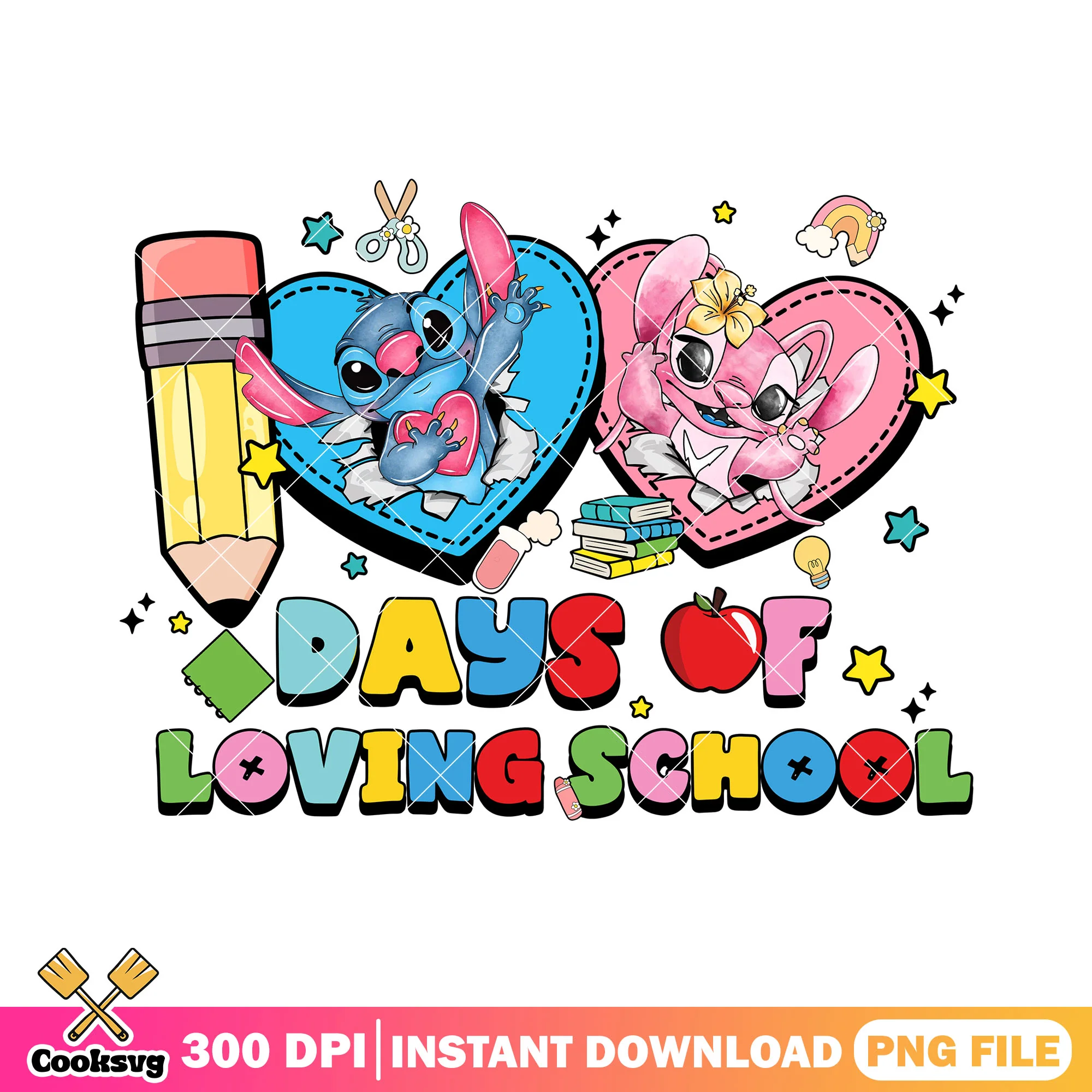 Days of loving school png, back to school art png, stitch cute png