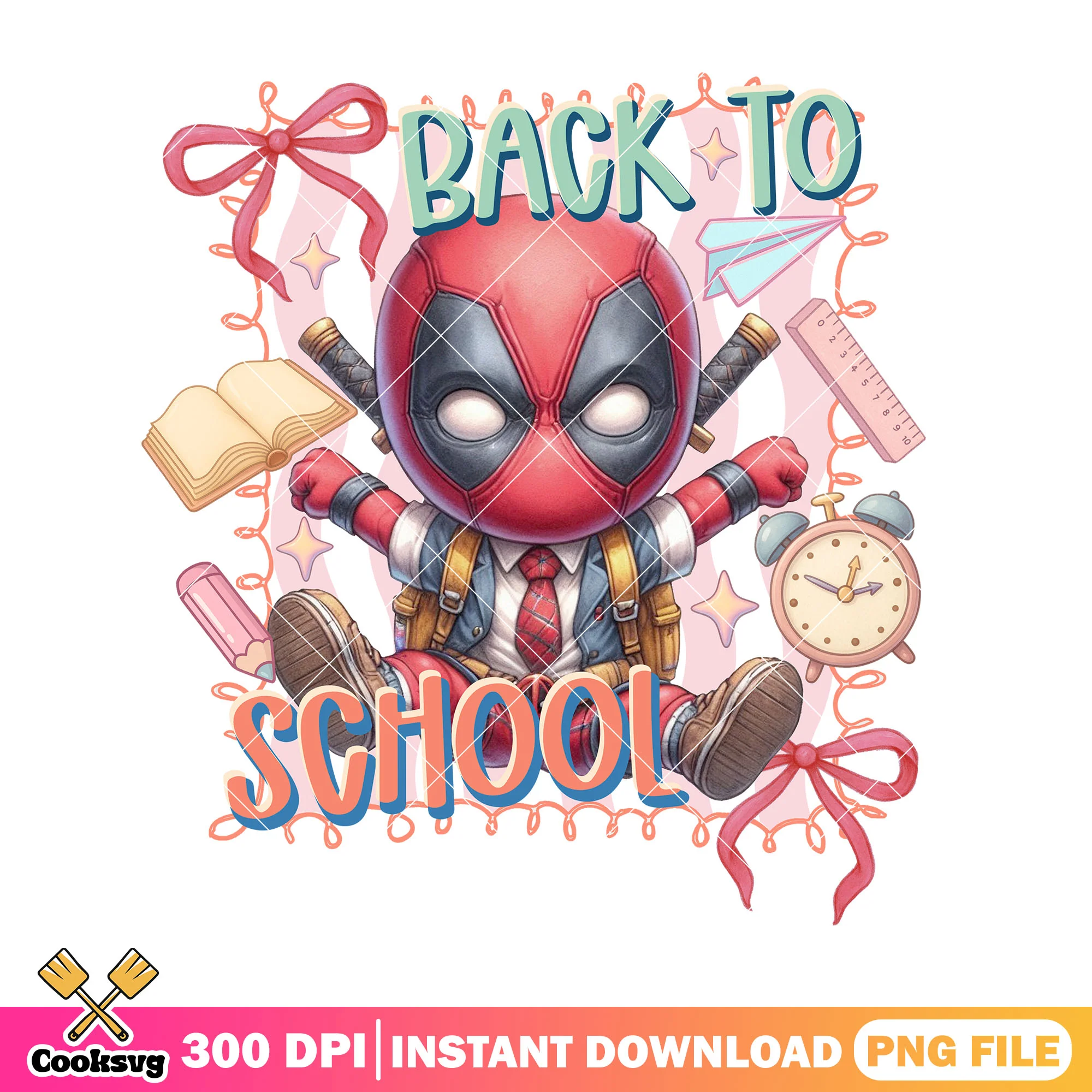 Deadpool chibi design png, superhero png, back to school day png