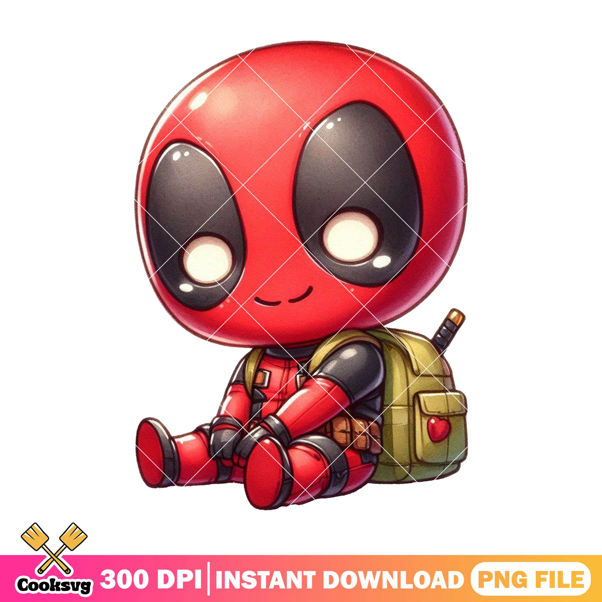 Deadpool sitting design png, deadpool chibi png, back to school art png