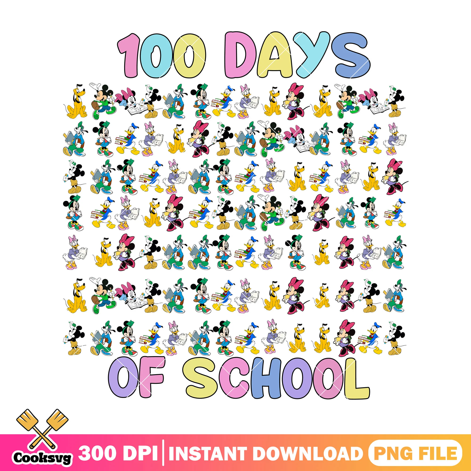 Design 100 days of school png, disney characters png, back to school png