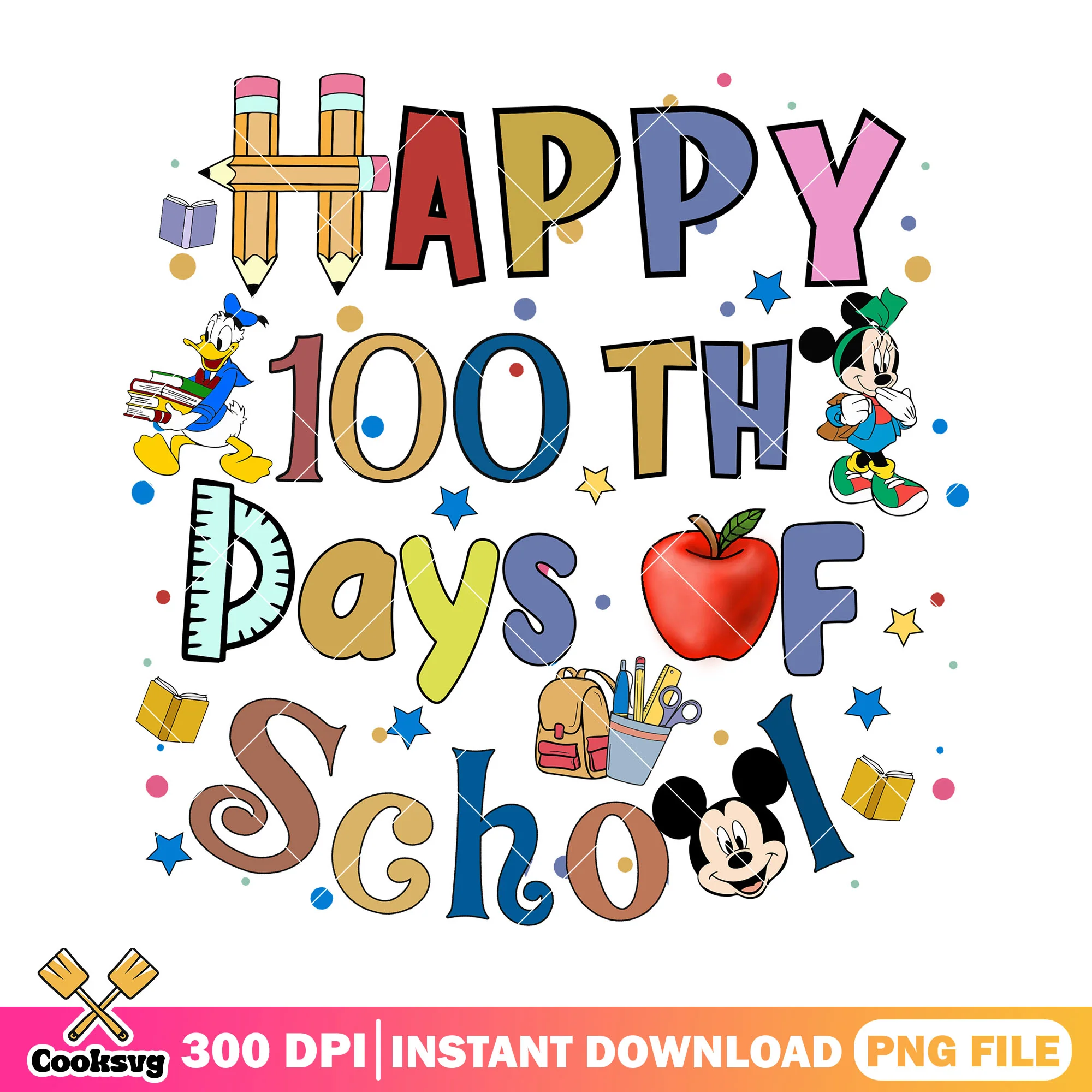 Design 100th day school png, go back to school png, mickey disney png