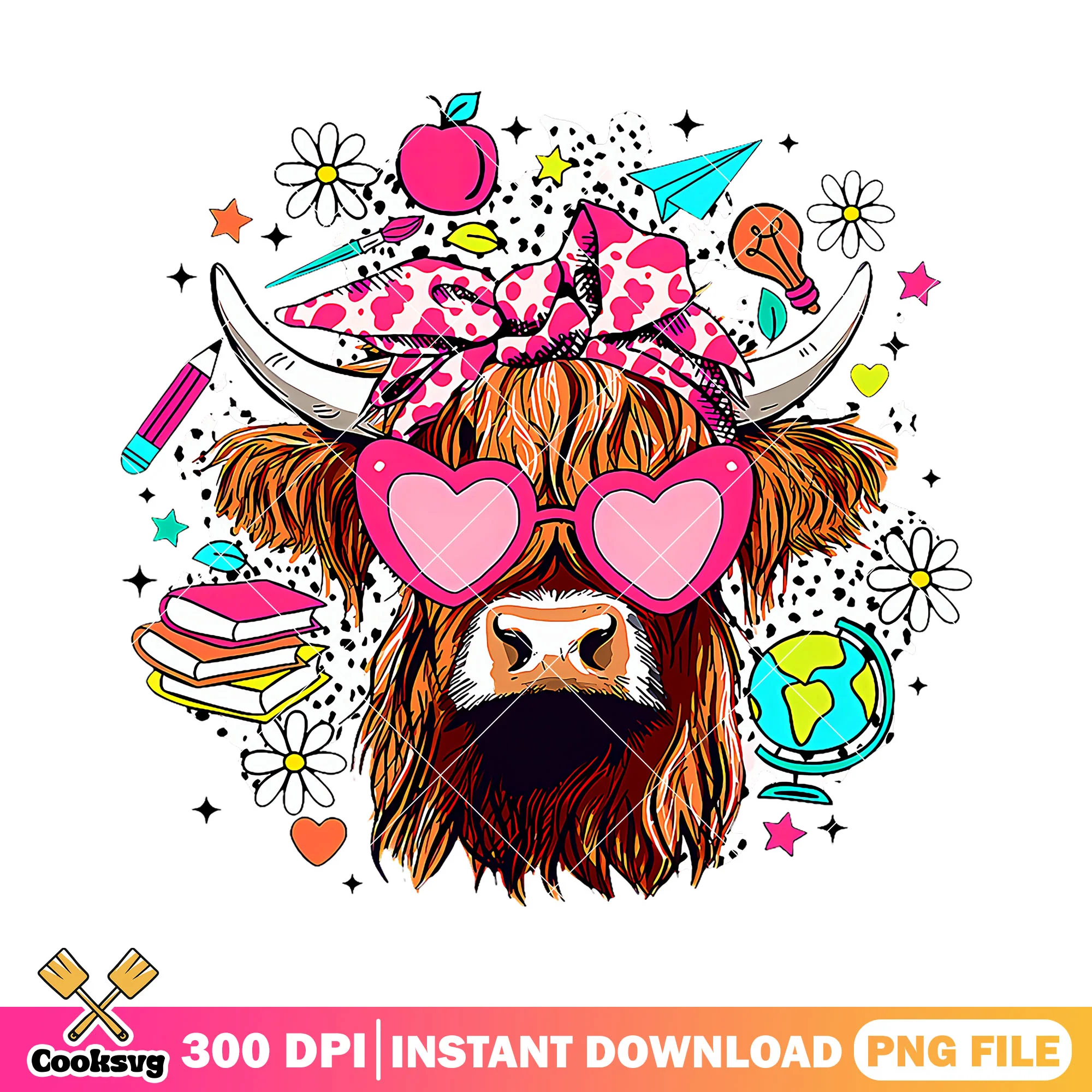Design cow love glasses png, brown cow png, happy back to school png