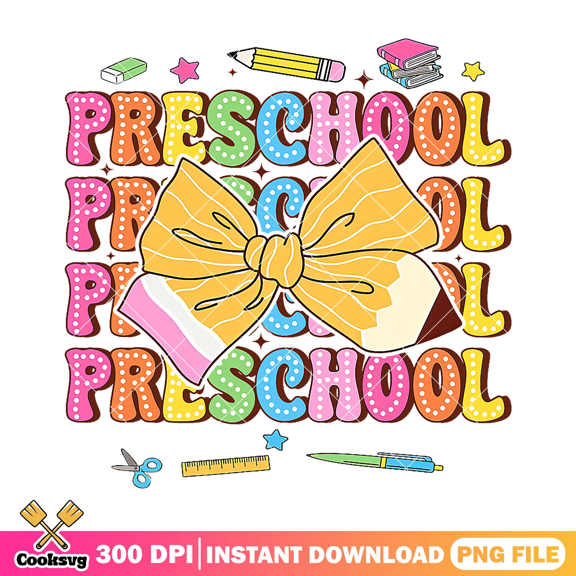 Design file preschool png, back to school art png, yellow bow png
