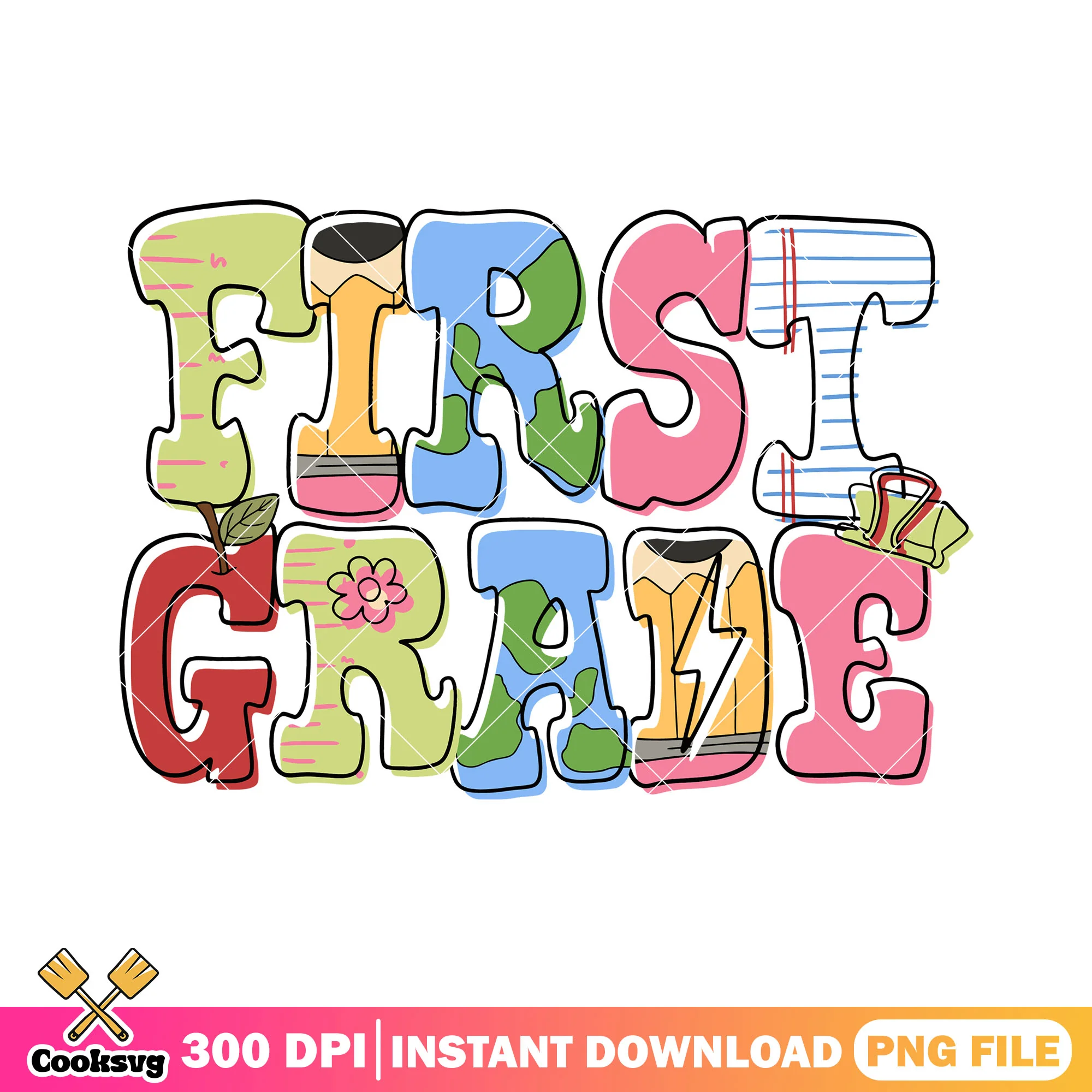 Design font first grade png, colors font png, go back to school png