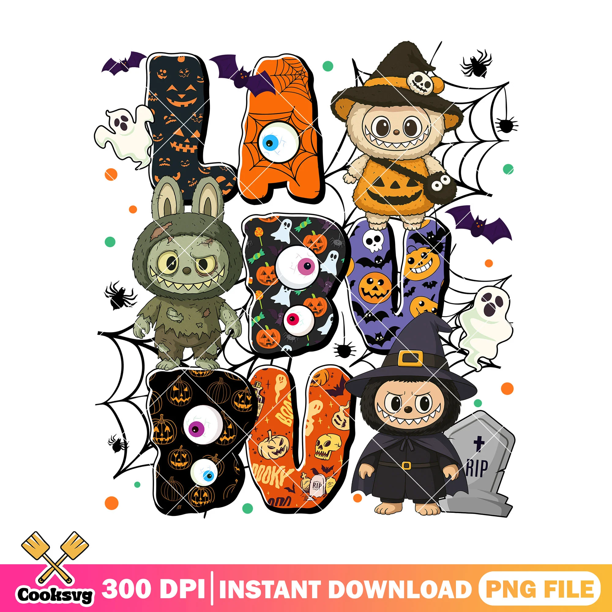 Design labubu creepy costumes png, cute dolls png, scary halloween png