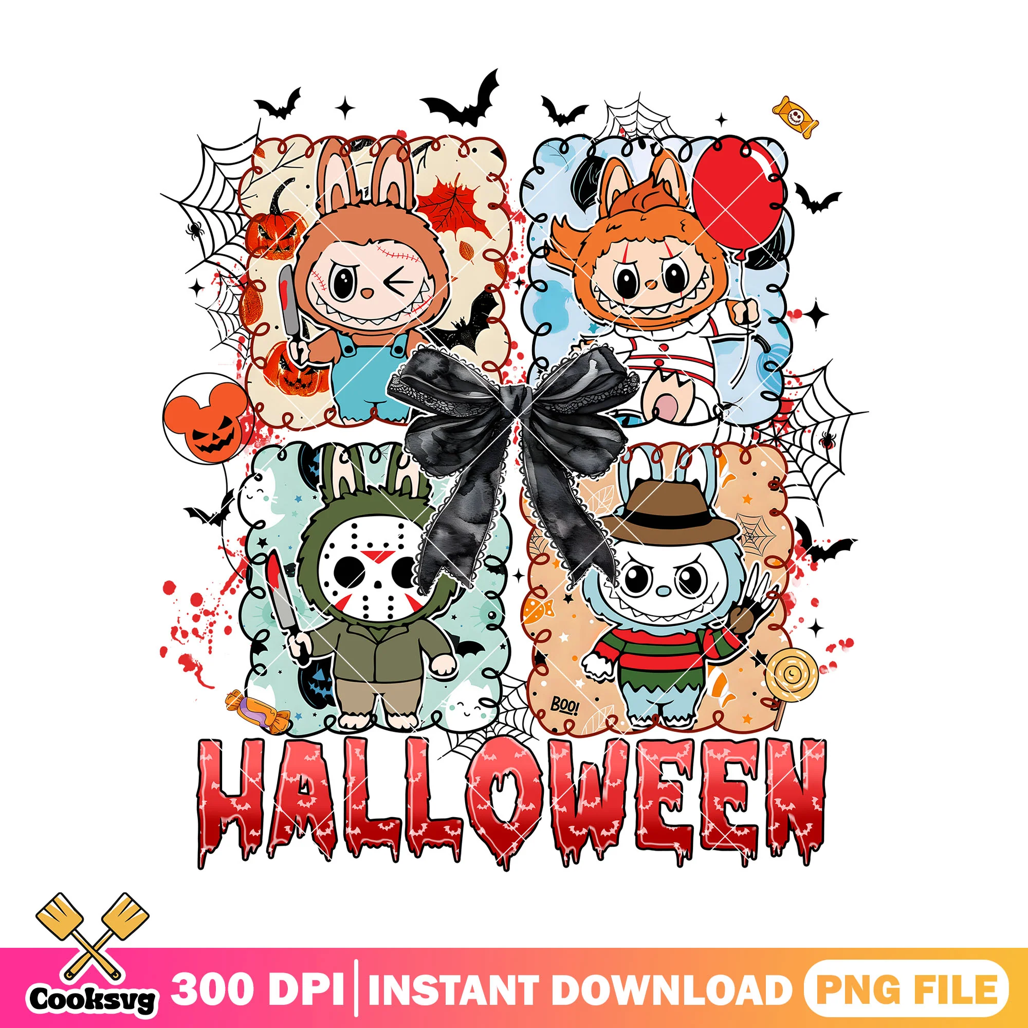 Design labubu horror collection png, horror dolls png, dolls cute png