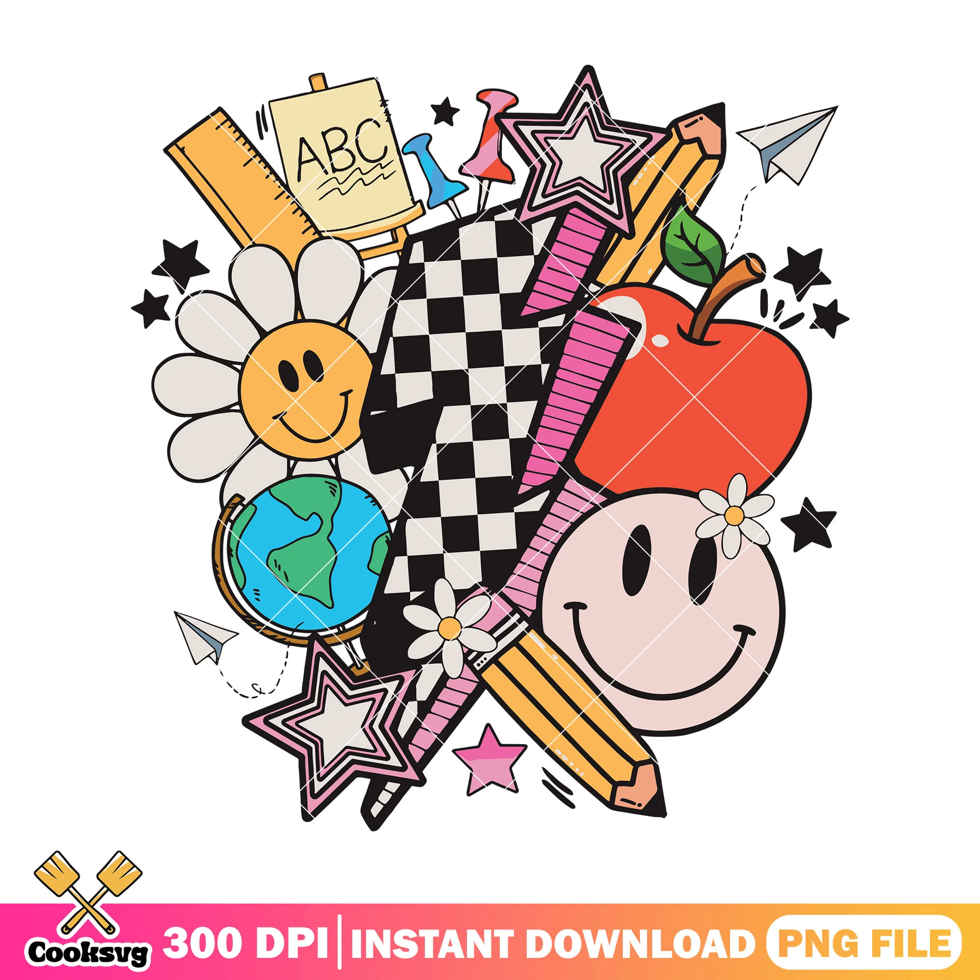 Design lightning icon png, back to school day png, supplies art png
