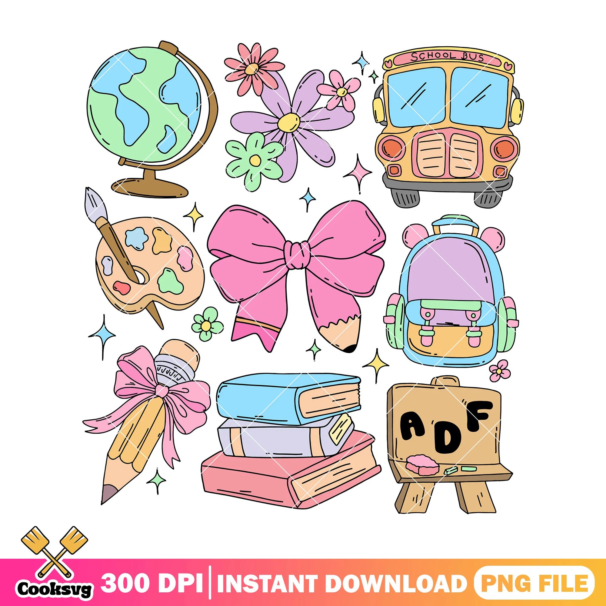 Design supplies school png, school items png, back to school day png