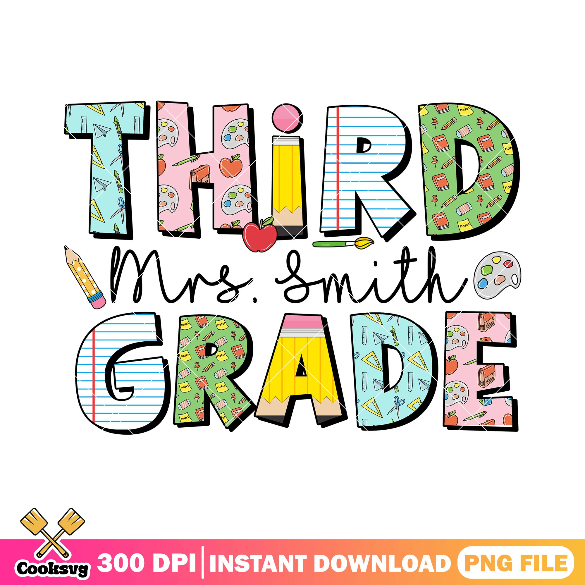Design third grade png, happy back to school png, third grade png