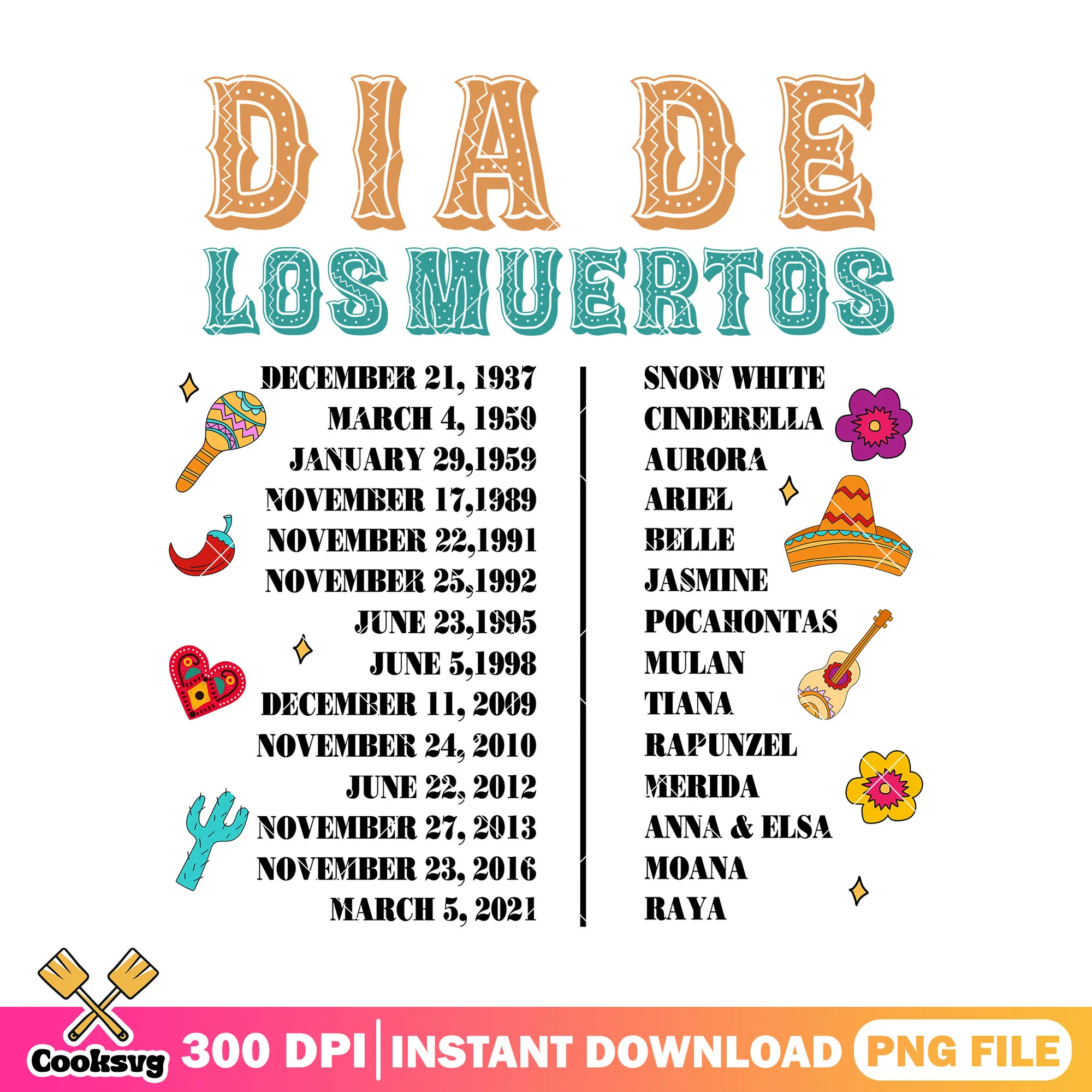 Dia de los muertos png, disney halloween png, scary princess png