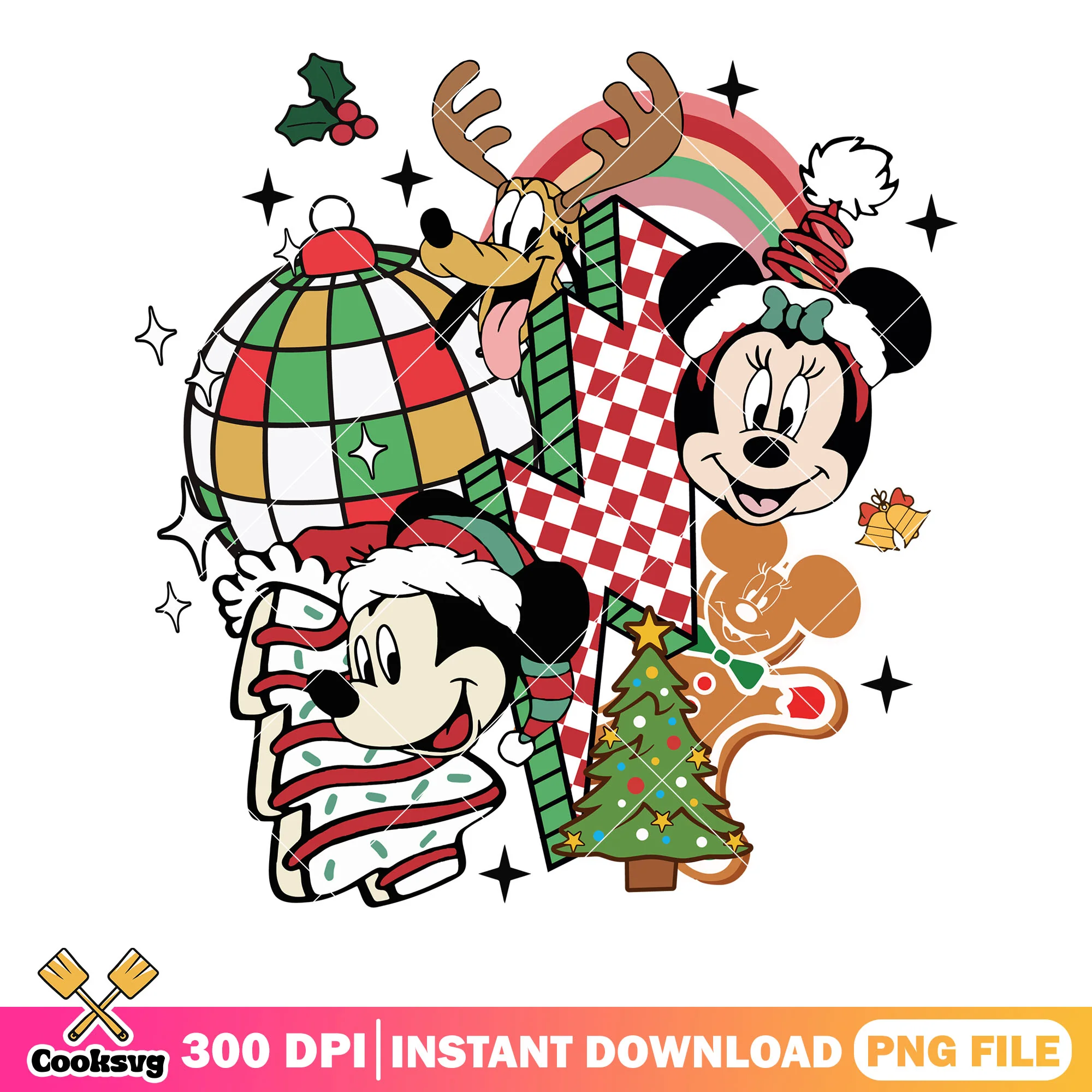 Disco christmas disney png, minnie mouse png, christmas poster png