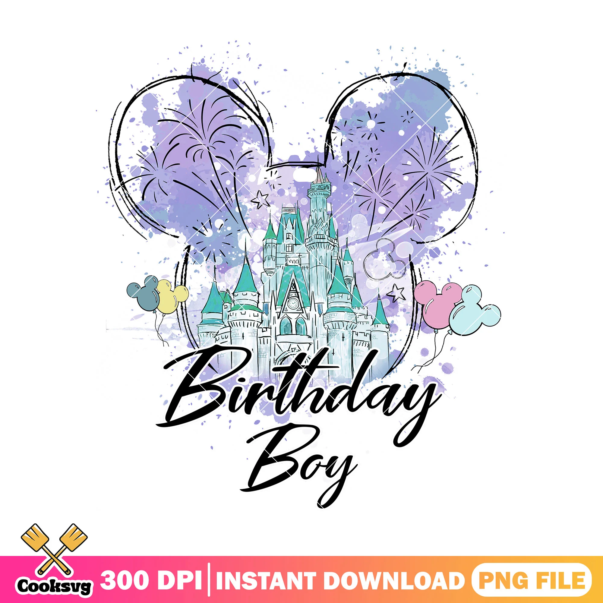 Disney castle birthday boy png, disney land png, birthday gifts png