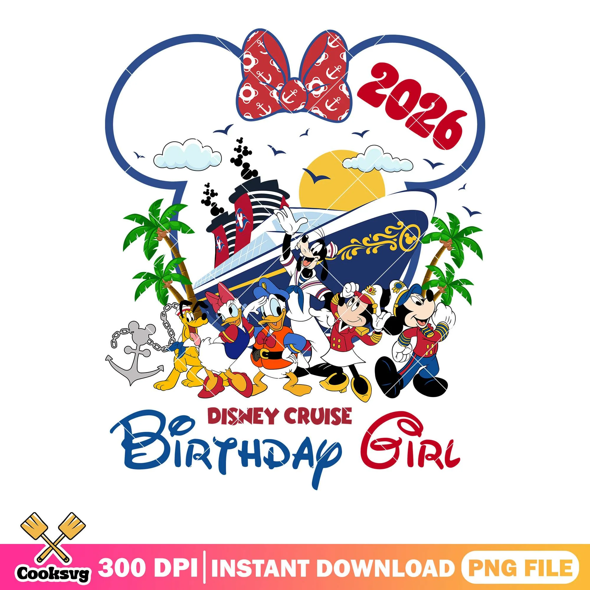 Disney cruise birthday girl png, mickey and friends png, cruise travel png